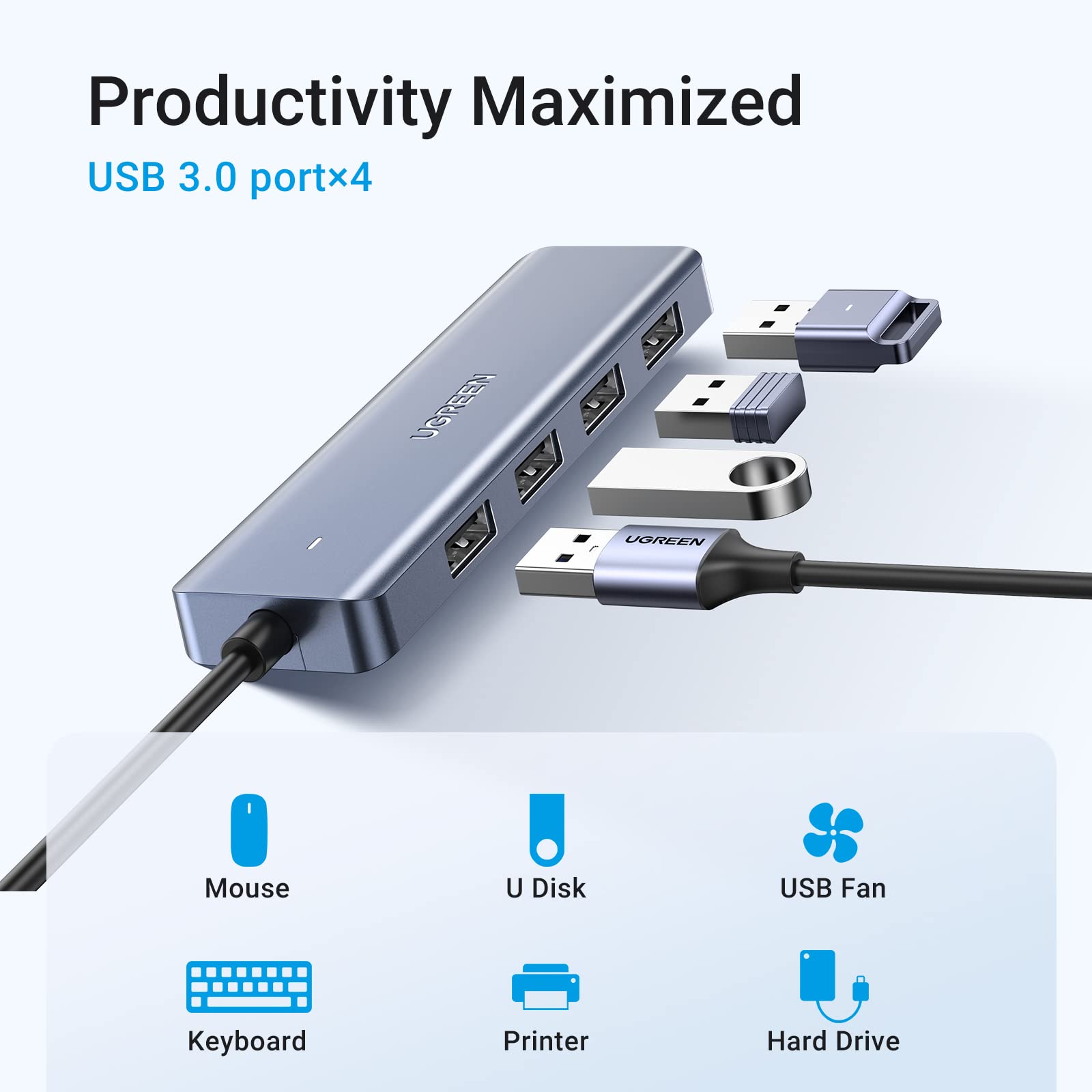 UGREEN USB C to USB A Hub with 4 USB 3.0 for Laptop, MacBook Pro/Air, Mac mini M4, iMac, iPad Pro, Chromebook, Dell XPS, Galaxy S23, and More, 0.5FT