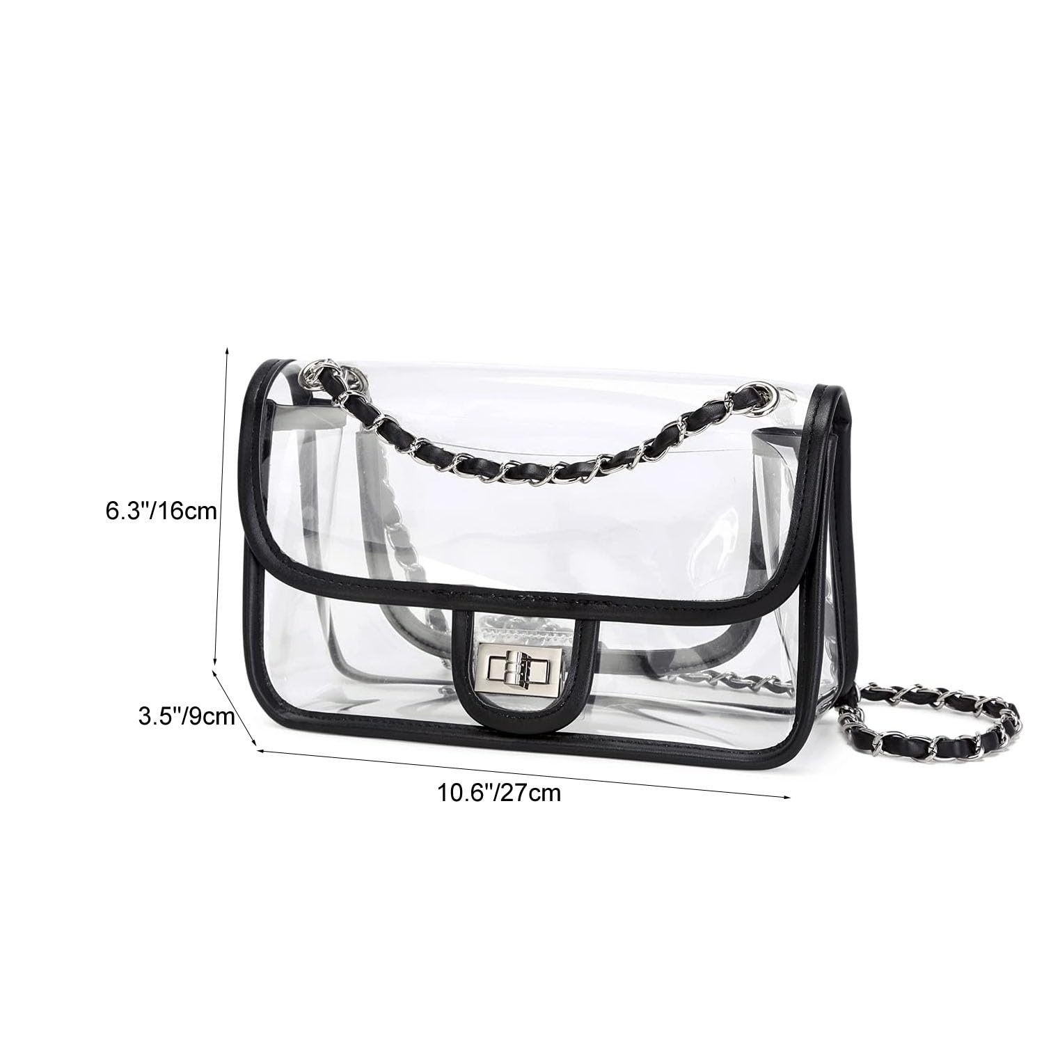 Womens PVC Clear Purse Handbag with Chain Stadium Approved Clear Bag See Through Bag for Working and Concert