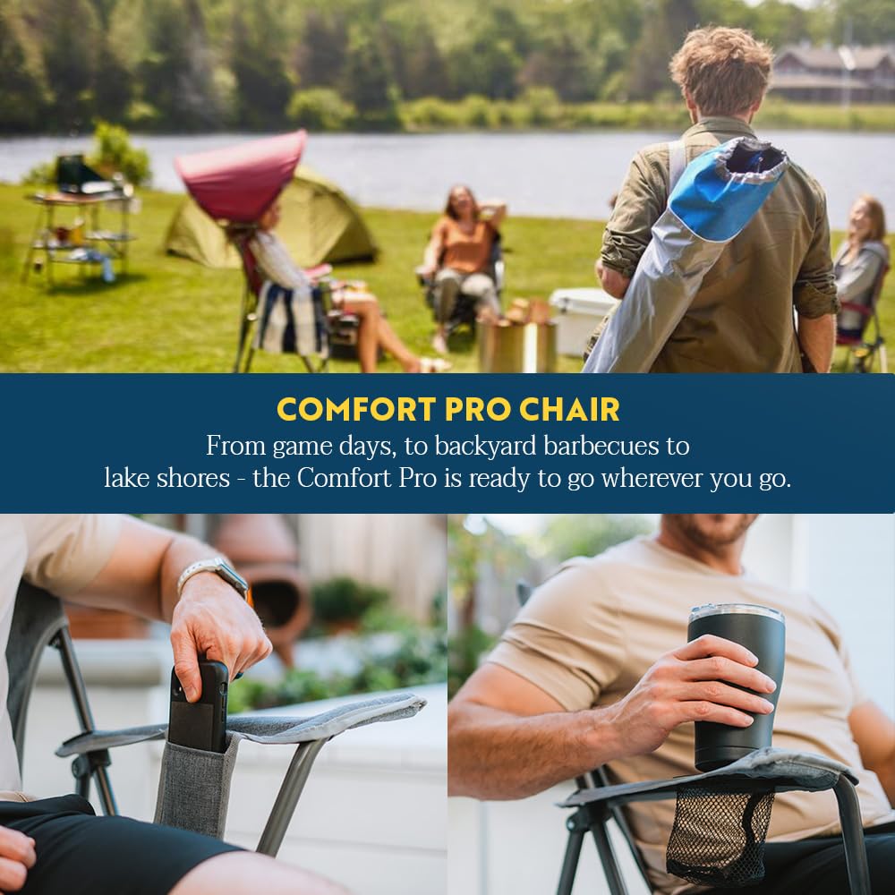 GCI Outdoor Comfort Pro Rocker Camping Chair | Portable Folding Rocking Chair with Durable Armrests & Drink Holder — Blush