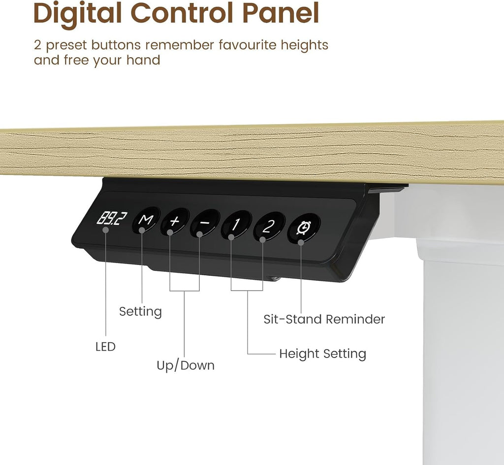 Rolanstar L Shaped Standing Desk with Keyboard Tray, Height Adjustable Corner Desk with LED Light & Power Outlet, Electric Sit Stand Computer Desk with Monitor Stand, Beige