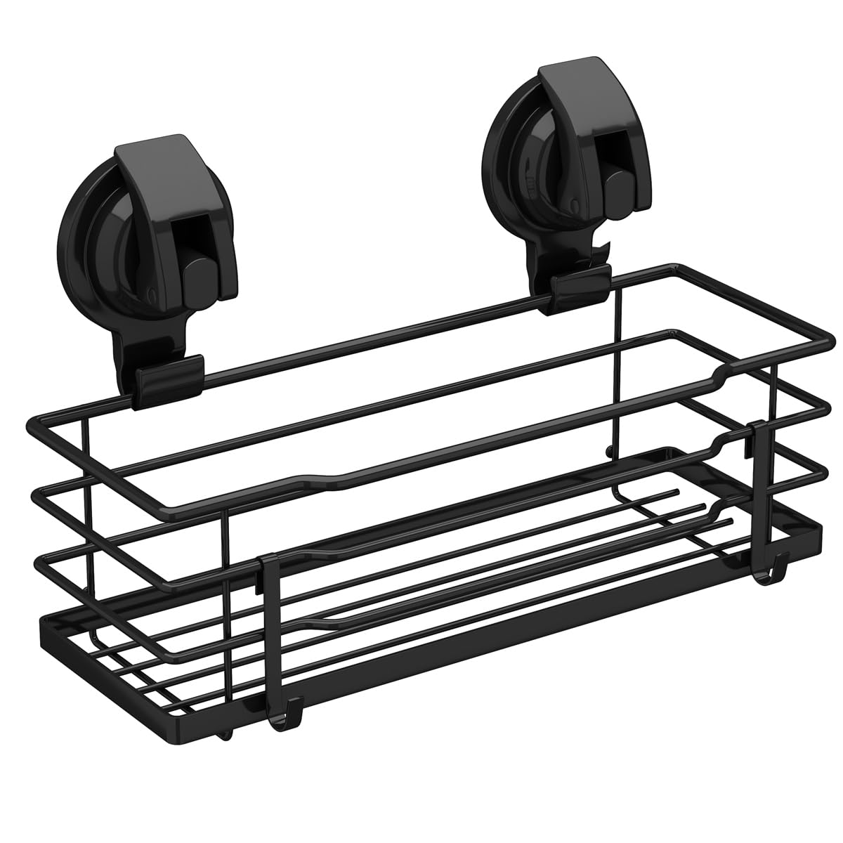 TESOT Suction Cup Shower Caddy, Shower Shelf Soap Dish with Hooks for Razor, Sponge, Rust Proof 304 Stainless Steel, Black