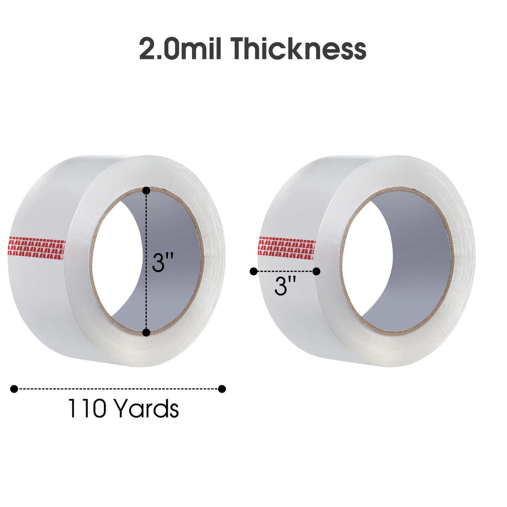 Pacific Mailer Clear Packing Tape, 2 Inch Wide, 2.0mil Thickness, 110 Yard Per Roll [Pack of 6 Rolls]