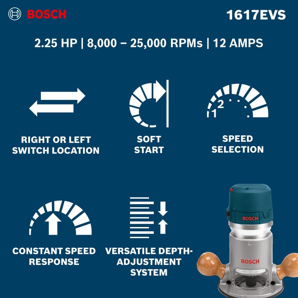 BOSCH Router 1617EVS 2.25 HP Electronic Fixed-Base Woodworking Router
