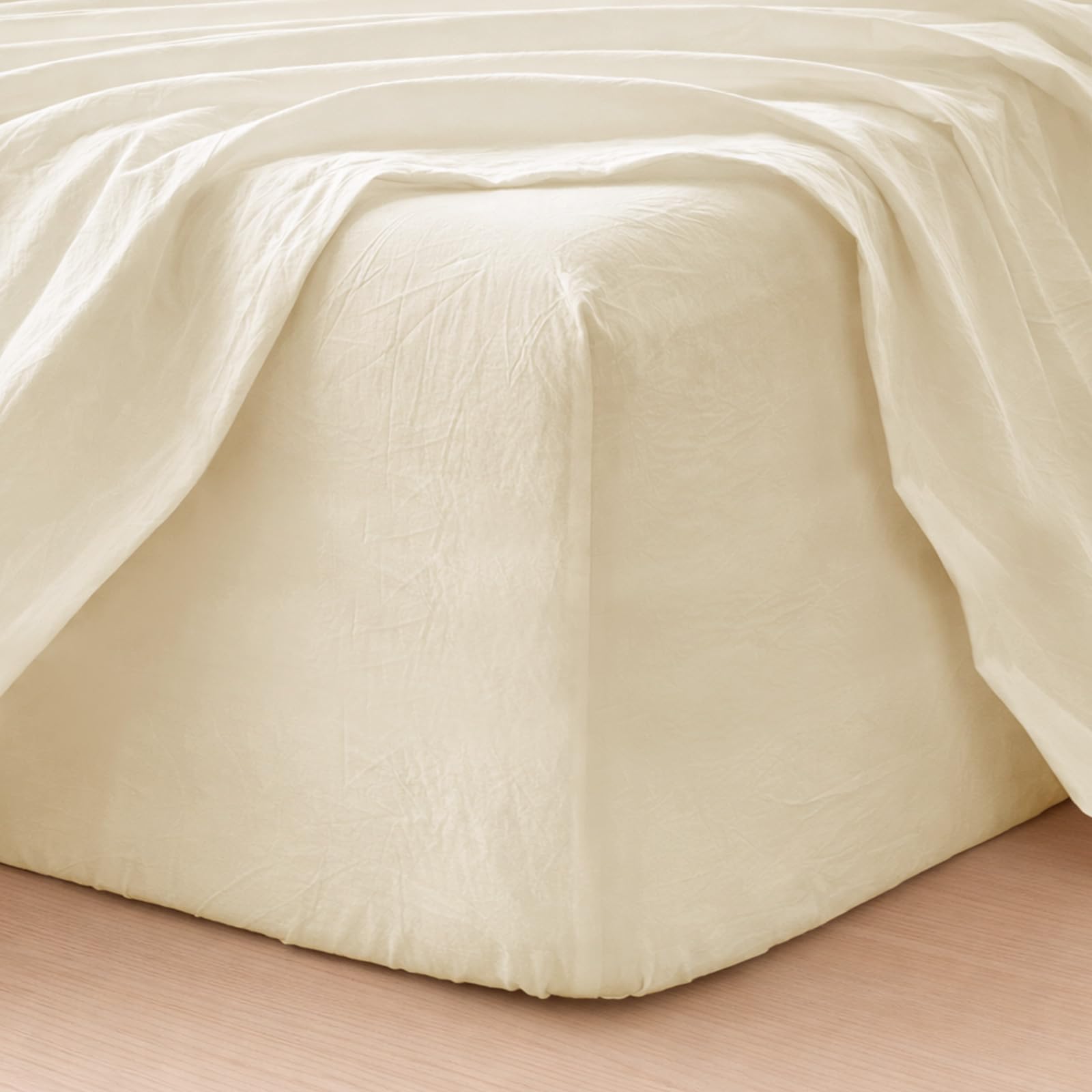 MooMee Fitted Bottom Sheet Only 100% Washed Cotton Linen Like Textured Breathable Durable Soft Comfy Deep Pocket Fits Mattress up to 17" (Almond Milk Grey, Twin)
