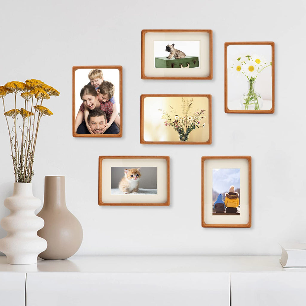 Mini Wood Picture Frame,Small Picture Frames 2x3 with Tiny Mat | Cute Polaroid Picture Frame,Teak Solid Natural Wood Tiny Photo Frame, Tabletop and Wall Mounting