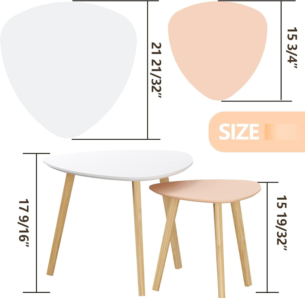 BAMEOS Monstera Leaf Nesting Tables Set of 2, Small Side Tables f Set with Leaf Vein Pattern, Modern Wooden CoffeeTables for Living Room Bedroom Apartment Balcony Yard