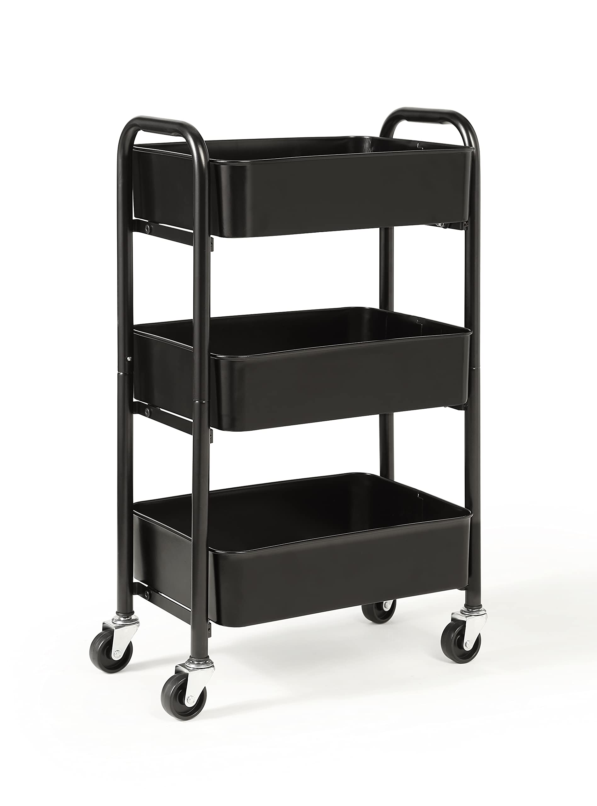 SunnyPoint 3-Tier Delicate Compact Rolling Metal Storage Organizer - Mobile Utility Cart Kitchen/Under Desk Cart with Caster Wheels - Army (15.35" X 10.24" X 26.8"H)