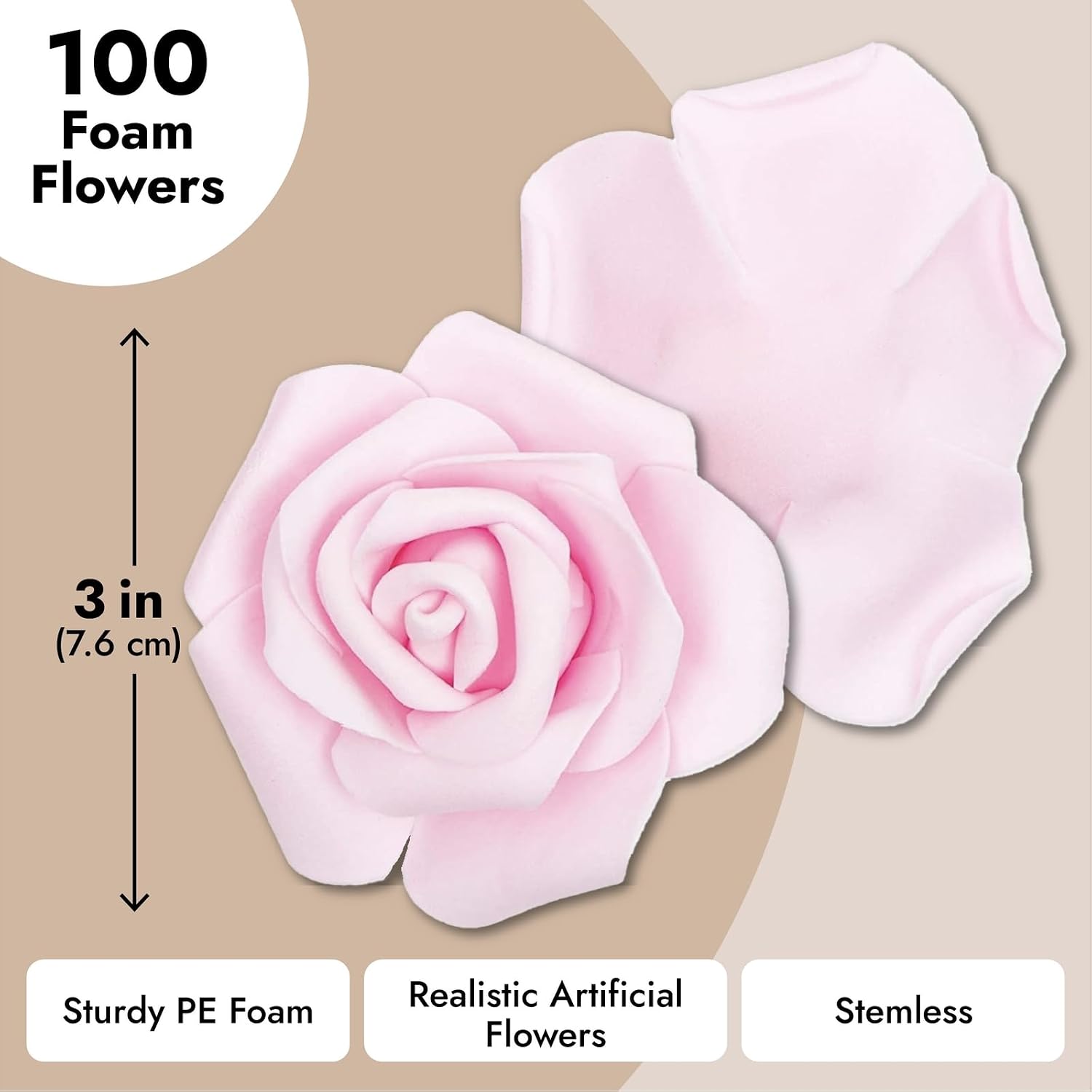 Bright Creations Artificial Flowers Foam Rose Heads - 3 x 1.2 in, Mixed Pink Shades, 100 Pack - Foam Roses for Flower Wall & Garland Backdrops, Wedding & Bridal Shower Decor