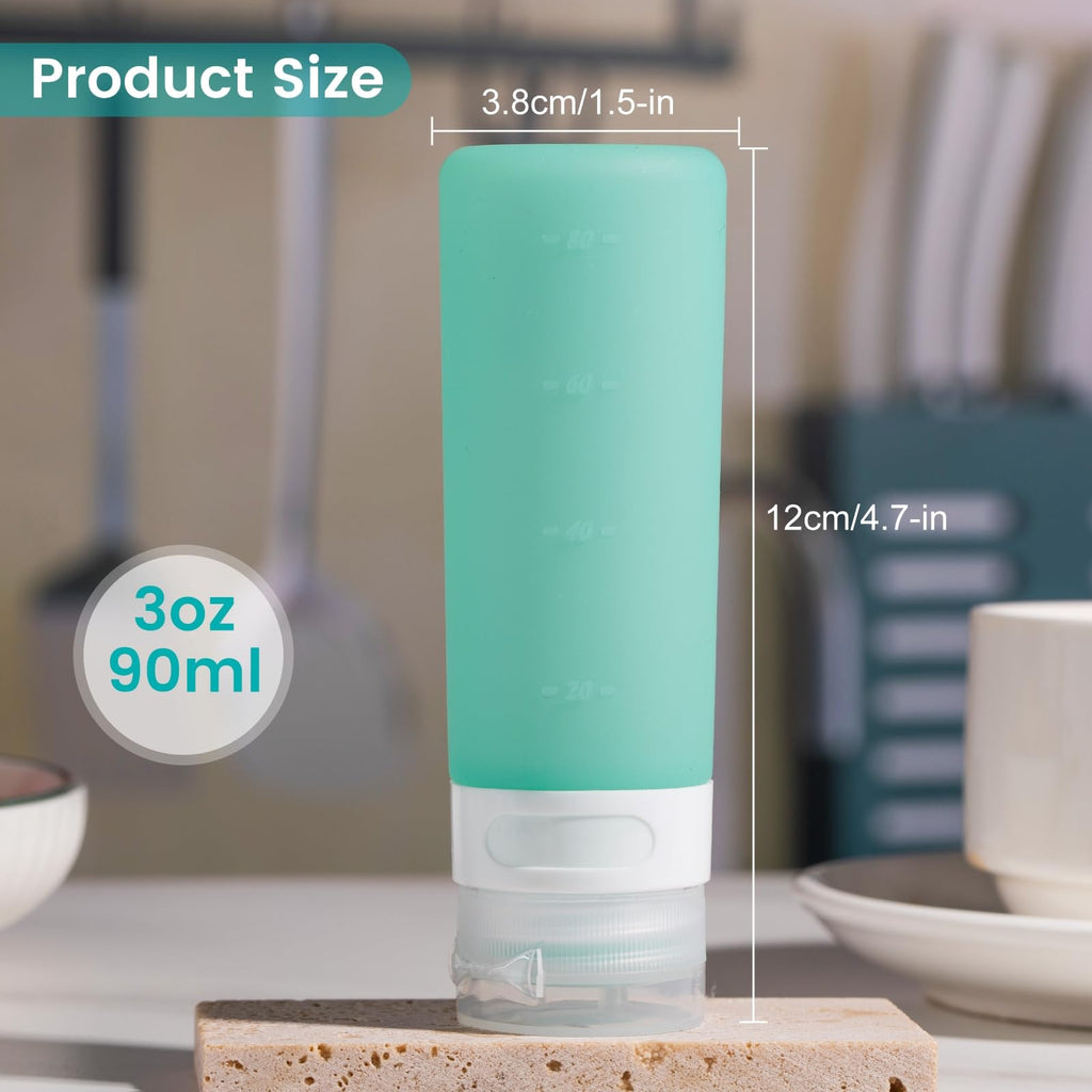 MICEBAY Condiment Squeeze Bottles for Sauces, 1-oz Mini Silicone Salad Dressing Container to Go with Snack Storage Bag, Leakproof Sauce Bottles for Lunch Box, 4 Pack, Blue