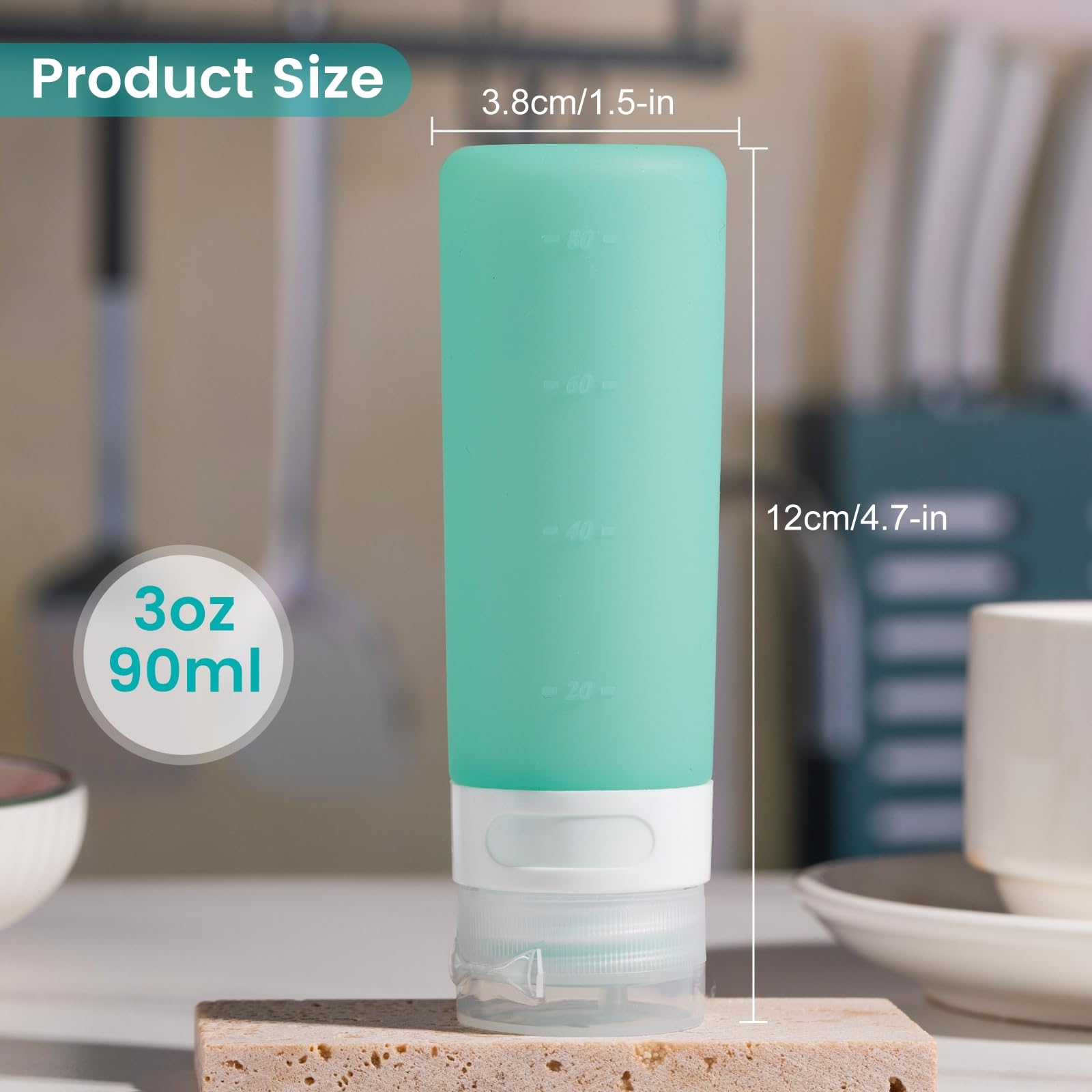 MICEBAY Condiment Squeeze Bottles for Sauces, 1-oz Mini Silicone Salad Dressing Container to Go with Snack Storage Bag, Leakproof Sauce Bottles for Lunch Box, 4 Pack, Blue