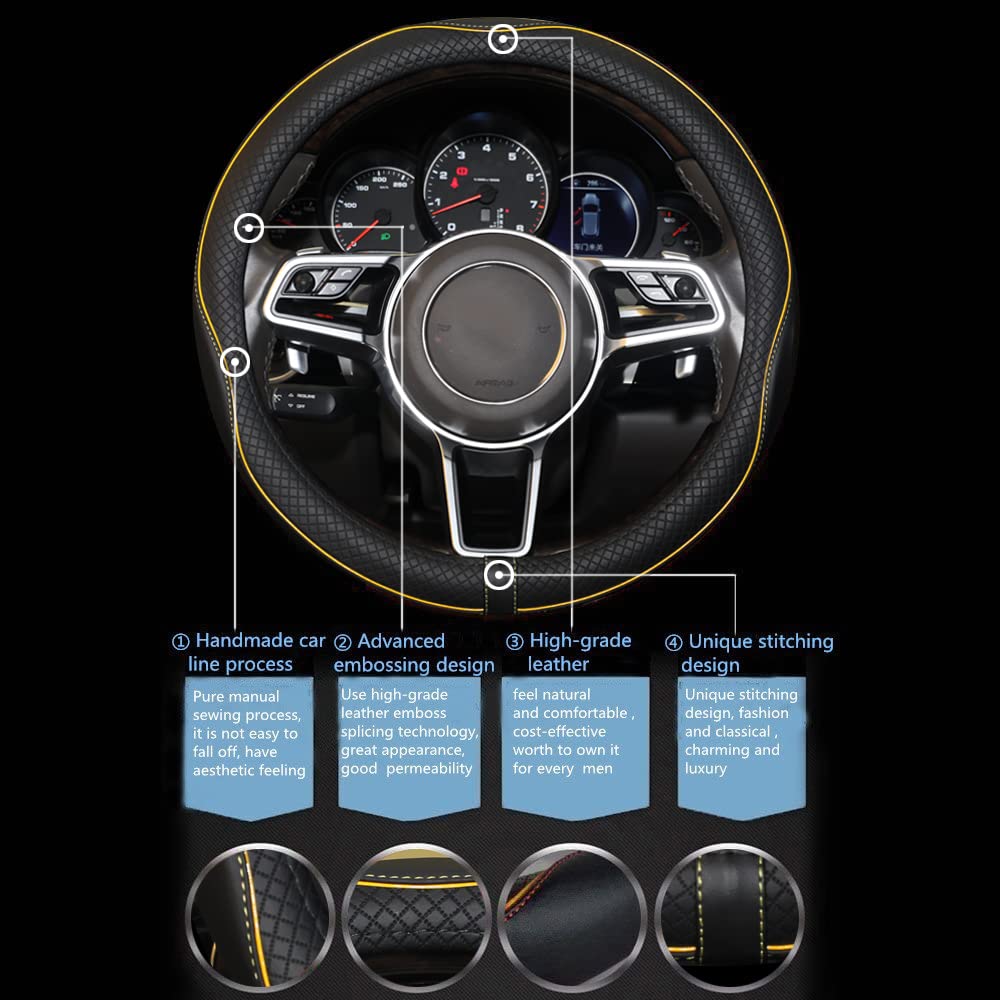 Car Steering Wheel Cover, Anti-Slip, Safety, Soft, Breathable, Heavy Duty, Thick, Full Surround, Sports Style (Black)