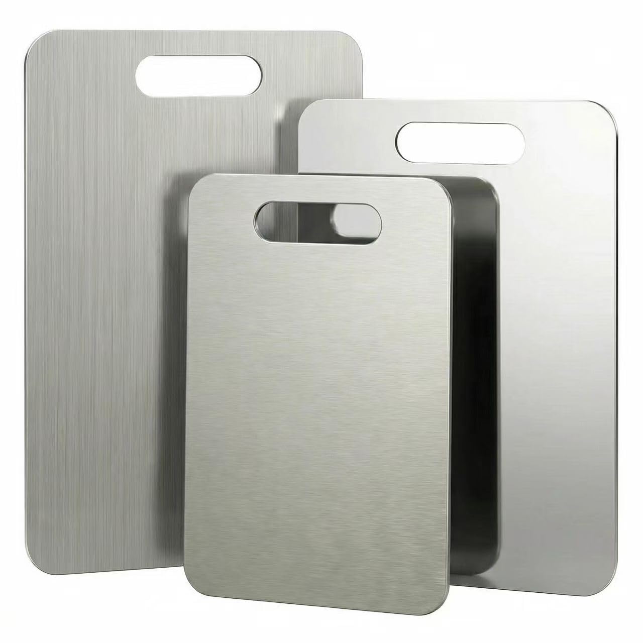 Stainless Steel Cutting Boards for Kitchen, 3 PCS Non Toxic Metal Chopping Board Set, Dishwasher Safe & Warp Proof (15.3"x11", 13.4"x9", 11.8"x7.9" Inch)