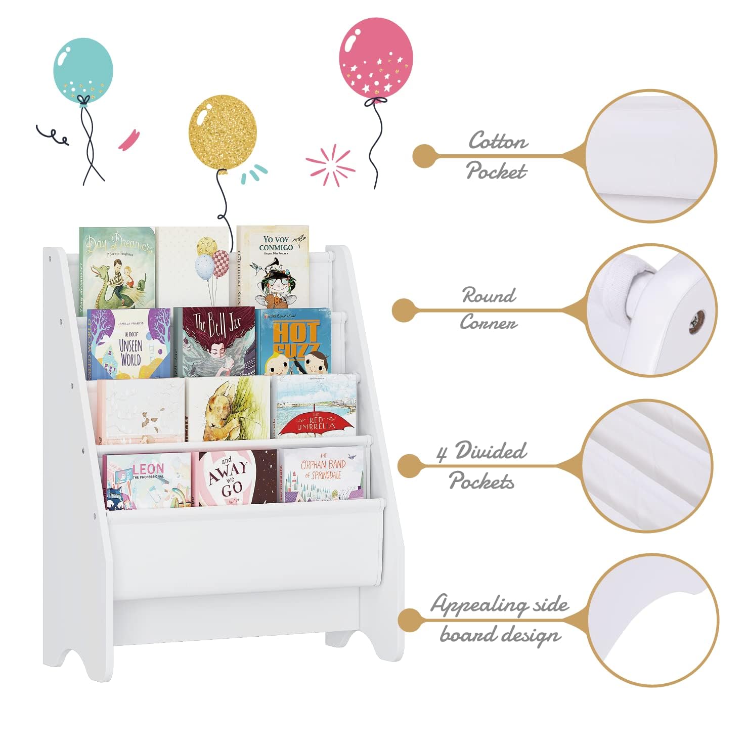 UTEX Kids Sling Bookshelf - Kids Magazine Rack with Organizer, Book Organizer (Espresso)