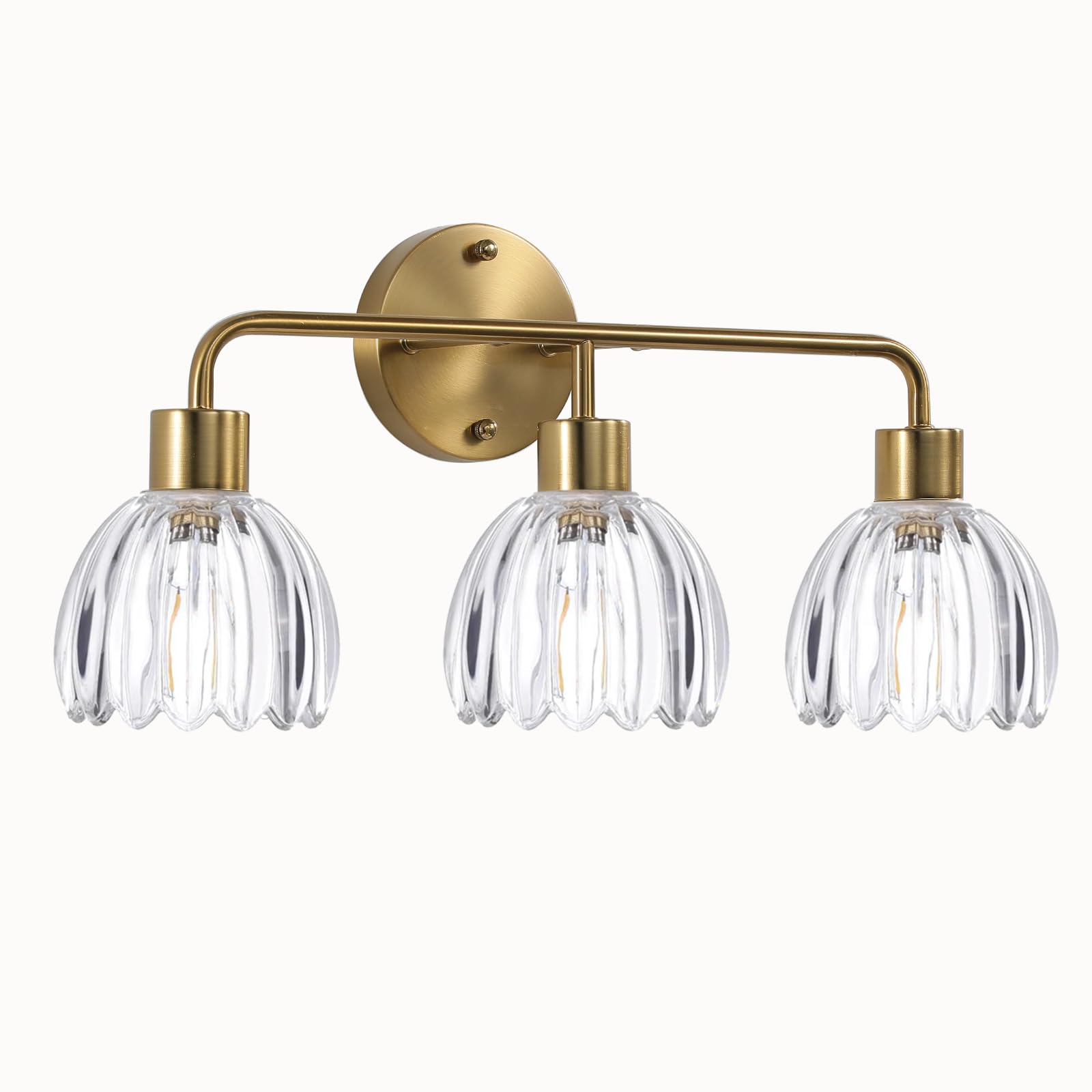 1-Light Gold Brass Bathroom Light Fixture,Wall Sconces set of 2,Brushed Gold Vanlity Light Over Mirror,Bathroom Vanity Light with White Tulip Glass Flower Shade,E26 Socket(Bulbs Not Included)