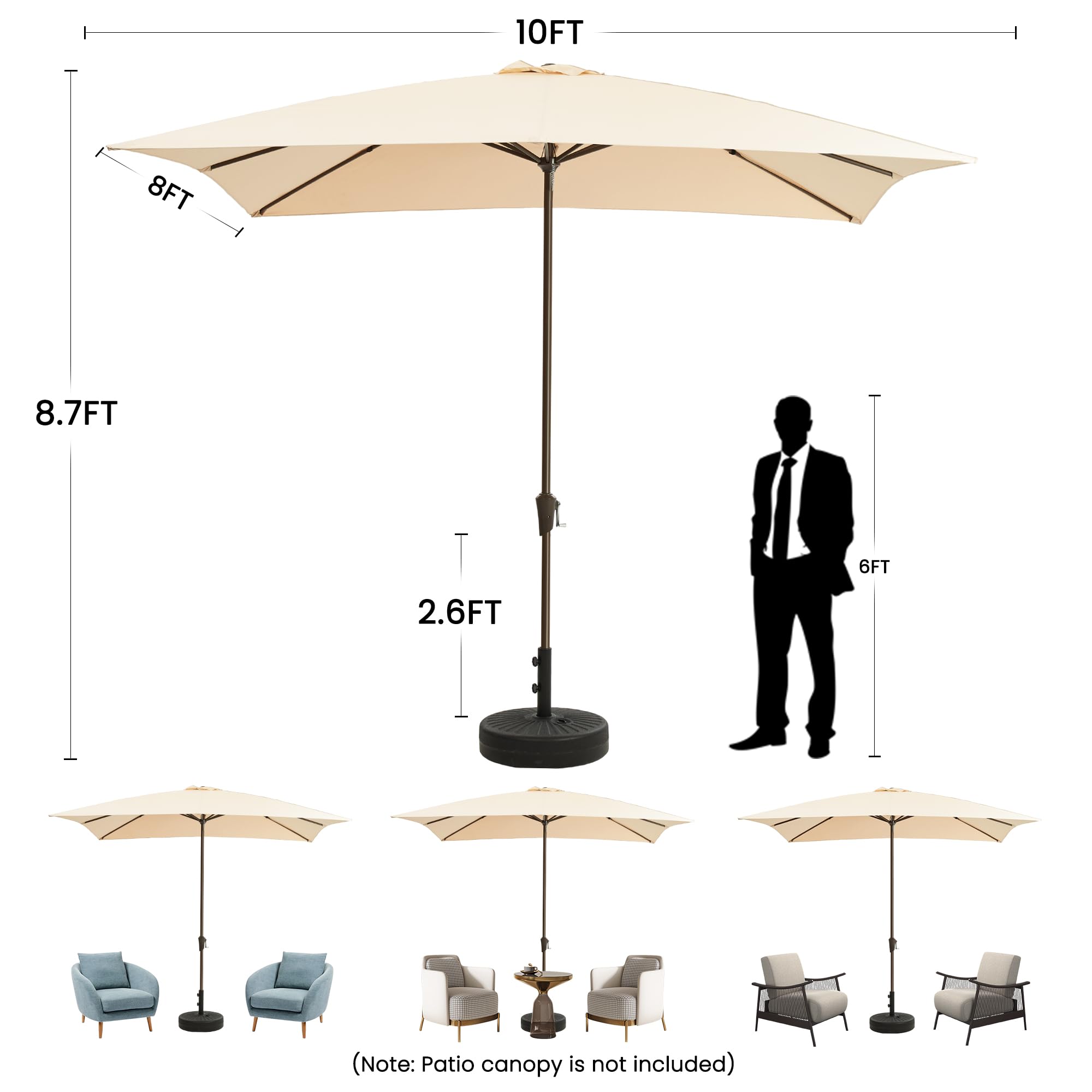 Ayge 6.5x10FT Rectangular Patio Umbrella Outdoor Table Umbrella w/Push Button Tilt & Crank Rectangle Market Umbrella UV Protection for Garden,Deck,Lawn,Yard & Pool,Beige