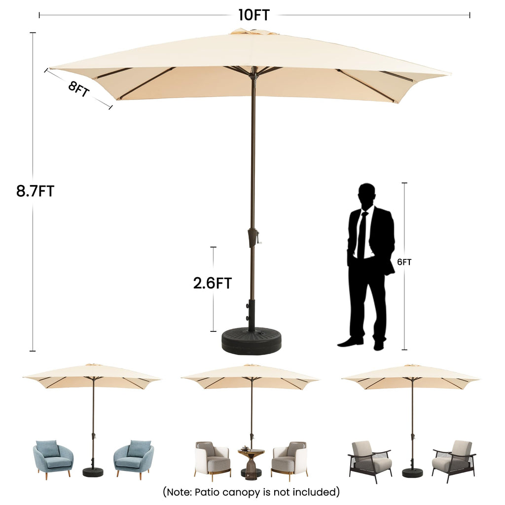 Ayge 6.5x10FT Rectangular Patio Umbrella Outdoor Table Umbrella w/Push Button Tilt & Crank Rectangle Market Umbrella UV Protection for Garden,Deck,Lawn,Yard & Pool,Beige