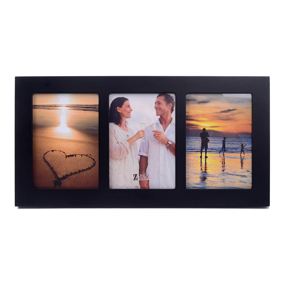 4x6 2-Opening Collage Frame Black Wood | Two 4x6 openings, shatter-resistant glass, tabletop & wall mount