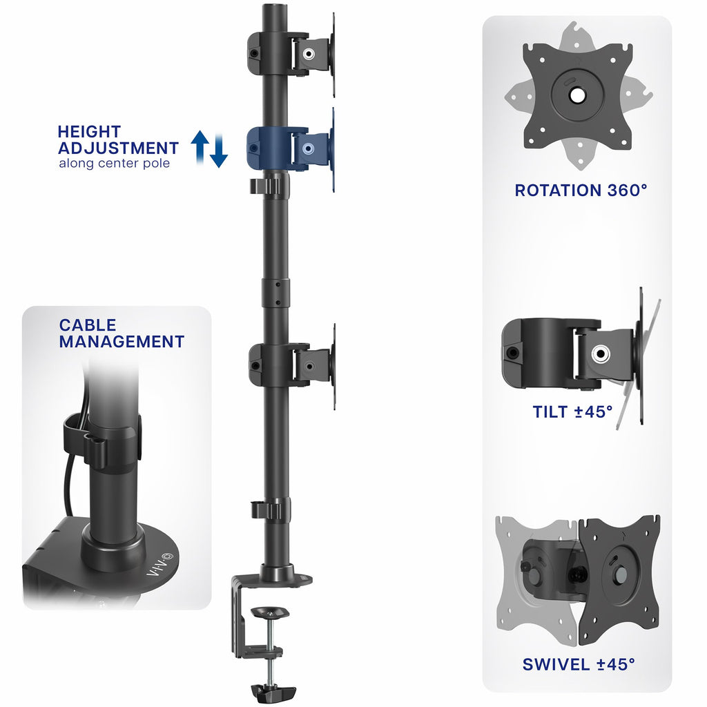 VIVO Dual Monitor Desk Mount Stand with Height Adjustment and VESA Plates for 2 LCD Ultrawide Screens up to 34 inches, Stacked Array, STAND-V002R