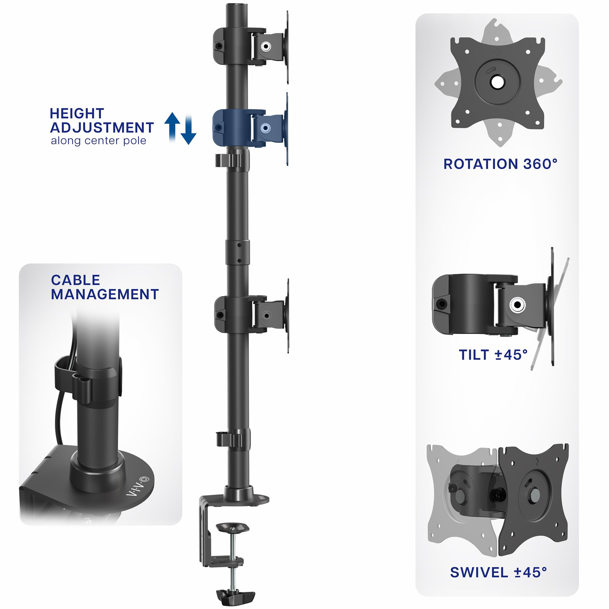 VIVO Dual Monitor Desk Mount Stand with Height Adjustment and VESA Plates for 2 LCD Ultrawide Screens up to 34 inches, Stacked Array, STAND-V002R