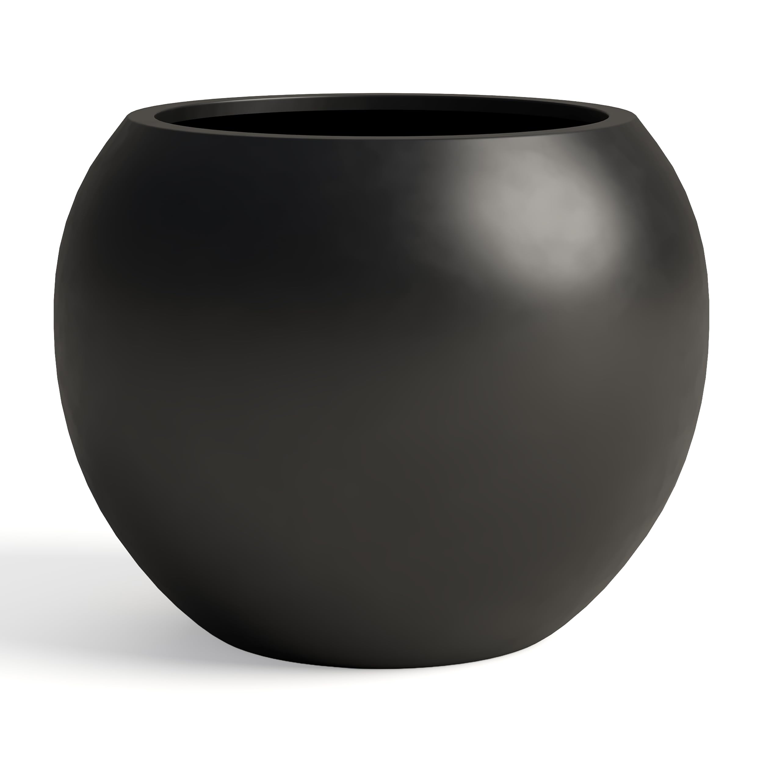 DTY Fiberstone Globe Planter Indoor Outdoor — Lightweight Sphere Ball Pot for Olive Tree, Monstera & Palm | Fiberglass Stone | UV Resistant, Drainage Hole | 2 Coco Mats | Black | 12.6" D × 10" H