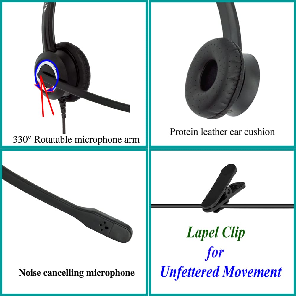 Polycom Phone Headset Noise Cancelling Mic RJ9 U10P Bottom Cable Compatible with Polycom VVX, Shoretel, Nortel Phones