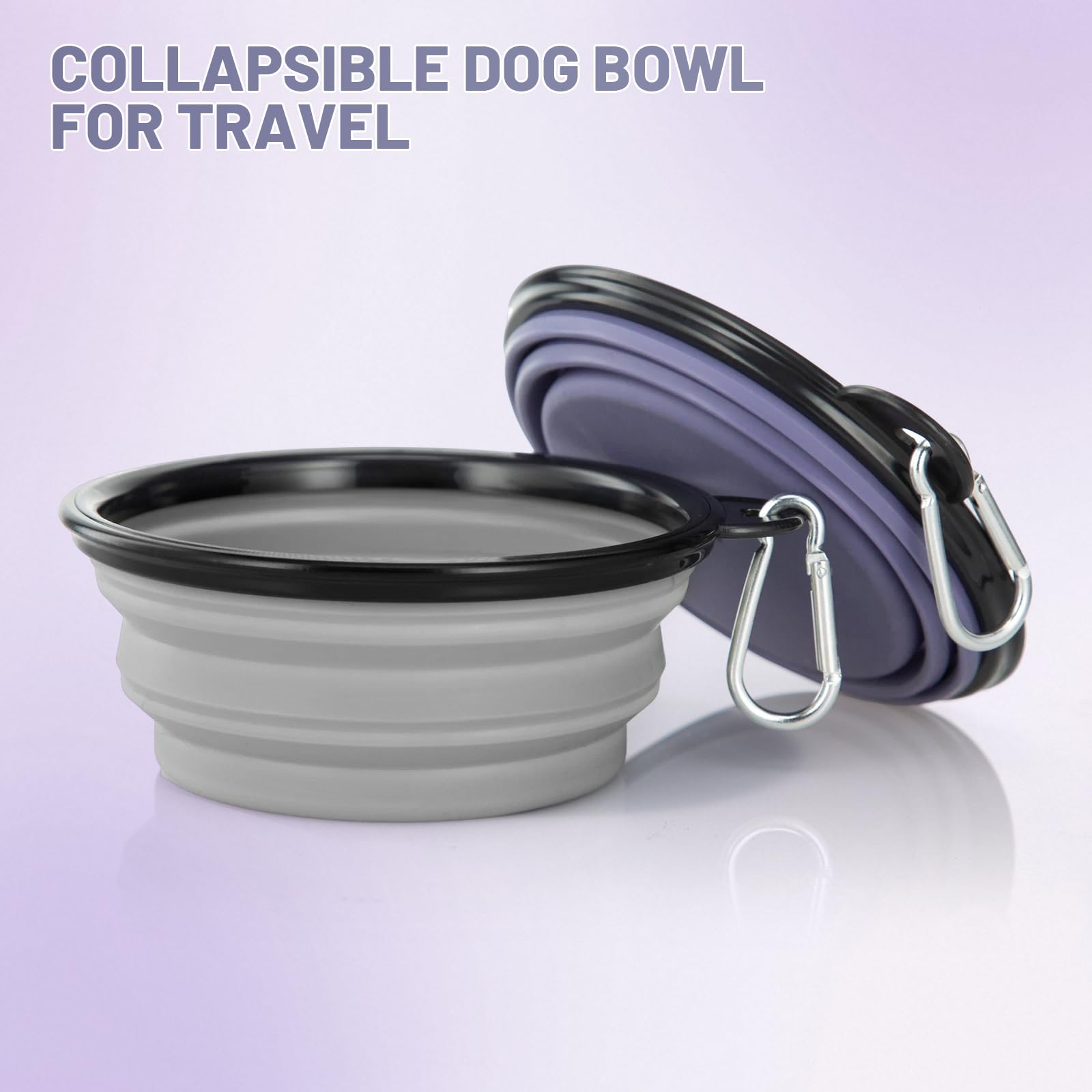 Dog Bowl Pet Collapsible Bowls, 2 Pack Collapsible Dog Water Bowls for Cats Dogs, Portable Pet Feeding Watering Dish for Walking Parking Traveling with 2 Carabiners (Small, Black & Pink)