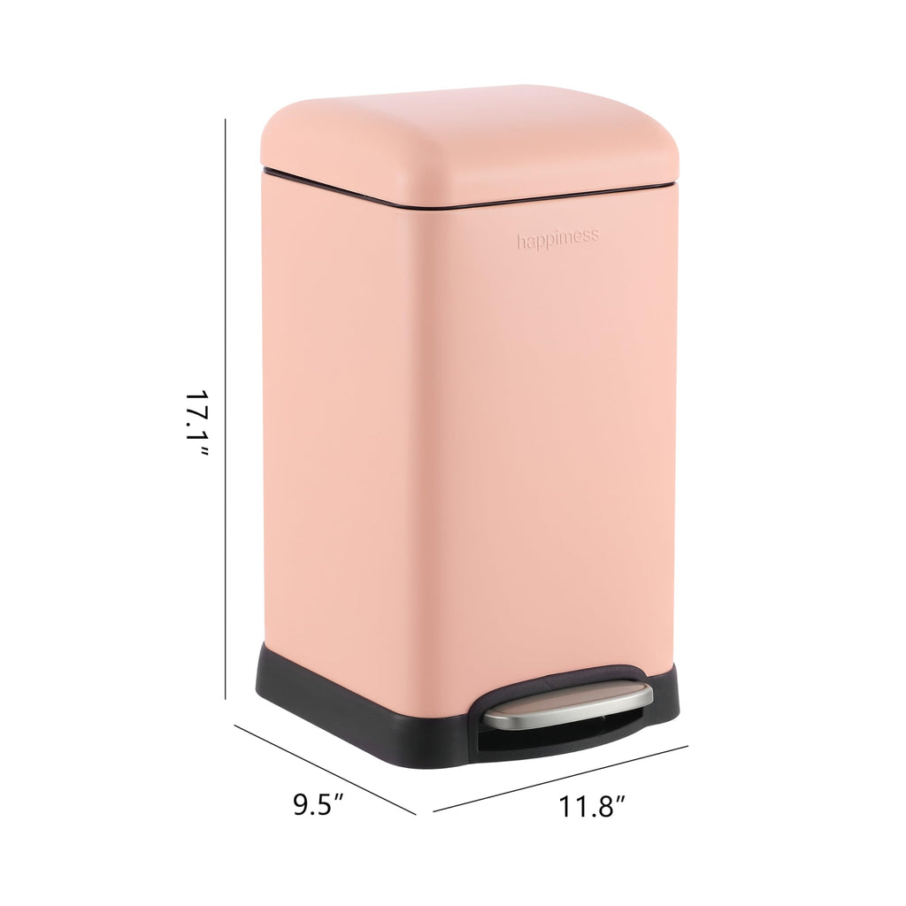 happimess HPM1012B Betty Retro Mini 3.2-Gallon Step-Open Trash Can with Soft-Close Lid, Modern, Minimalistic, Fingerprint Proof for Home, Kitchen, Laundry Room, Office, Bedroom, Bathroom, Black