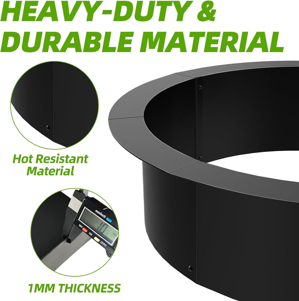 36 inch Inner Fire Pit Ring, 40 inch Outer Large Round Steel Fire Pit Insert Metal Fire Ring Liner Rim Heavy Duty for Outdoor