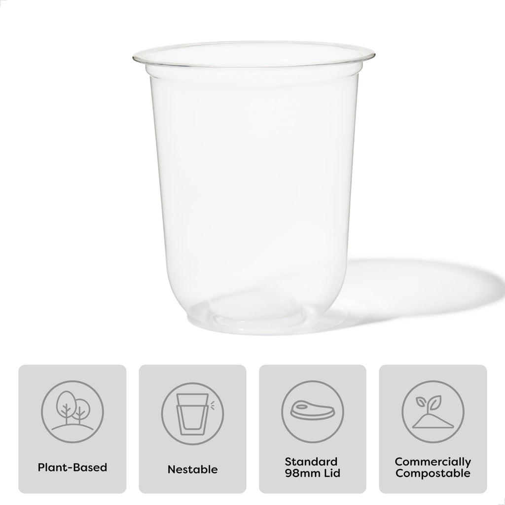 TOSSWARE NATURAL 12oz Arc - Plant Based 98mm Clear Cold Cups - Plastic Alternative for Parties, Bachelorettes, Weddings - Recyclable - Set of 100