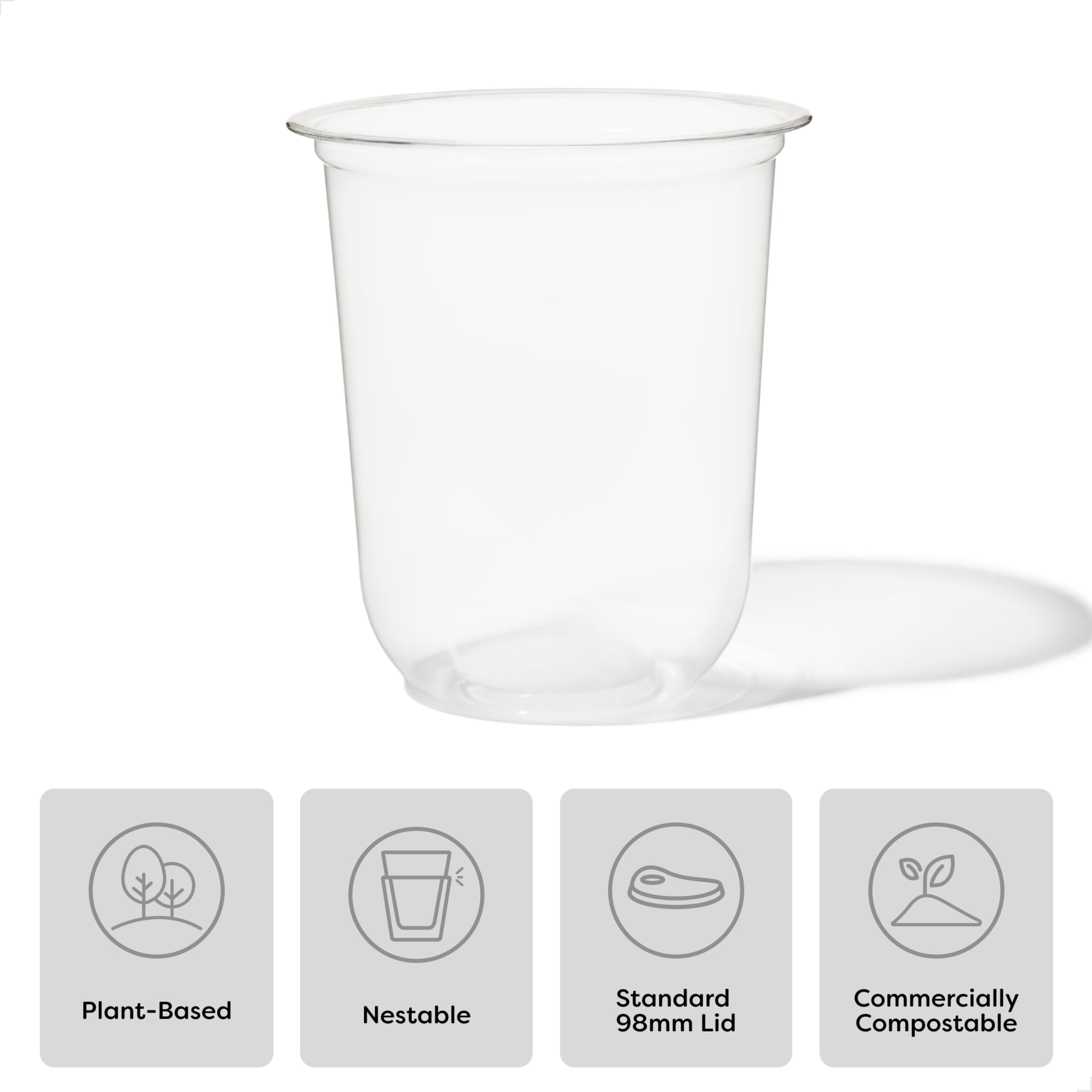TOSSWARE NATURAL 12oz Arc - Plant Based 98mm Clear Cold Cups - Plastic Alternative for Parties, Bachelorettes, Weddings - Recyclable - Set of 100