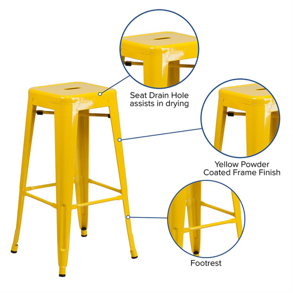 Flash Furniture 30"H Commercial Modern Metal Backless Barstool, Indoor/Outdoor Industrial Square Stacking Bar Stool for Patio Bars/Restaurants, Black