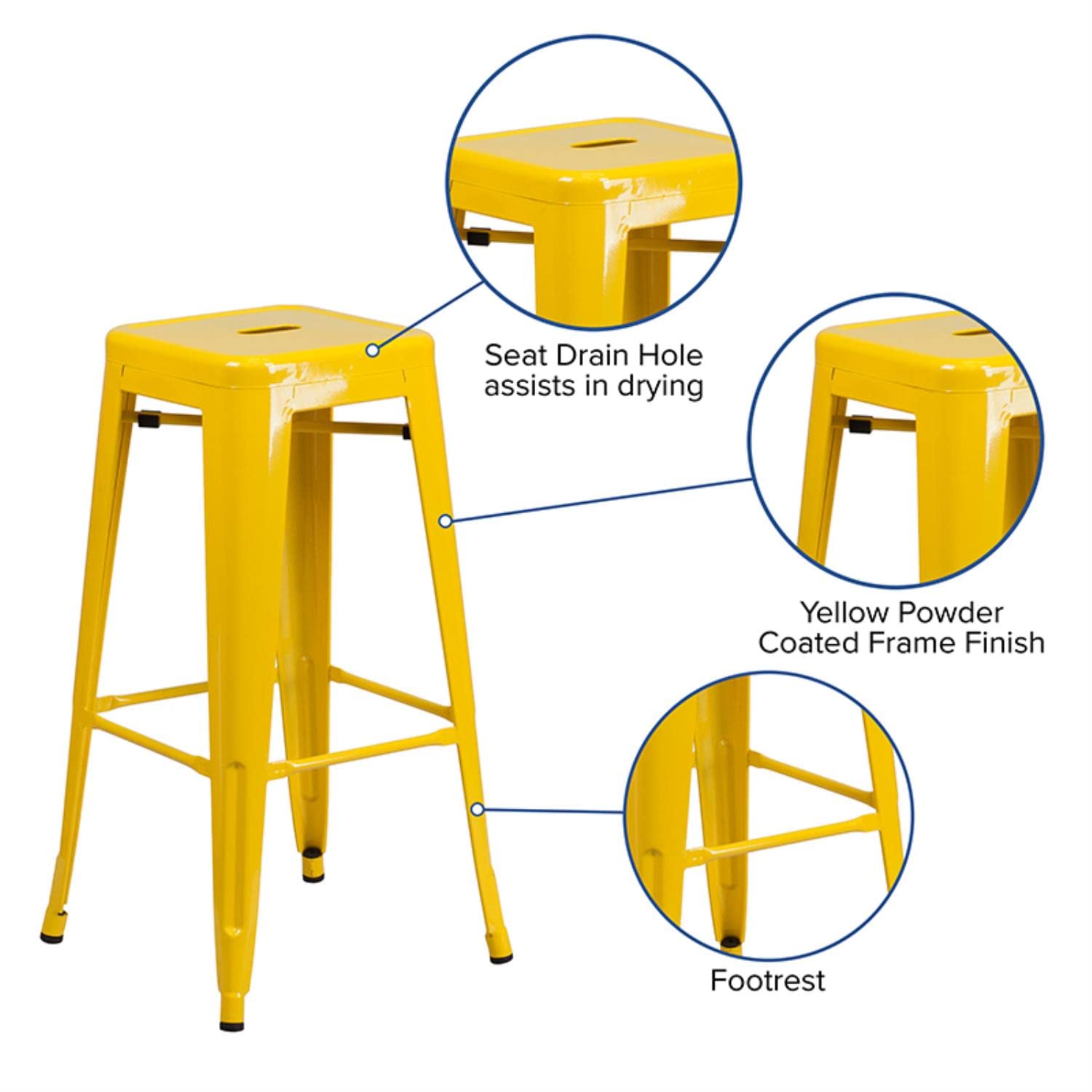 Flash Furniture 30"H Commercial Modern Metal Backless Barstool, Indoor/Outdoor Industrial Square Stacking Bar Stool for Patio Bars/Restaurants, Black