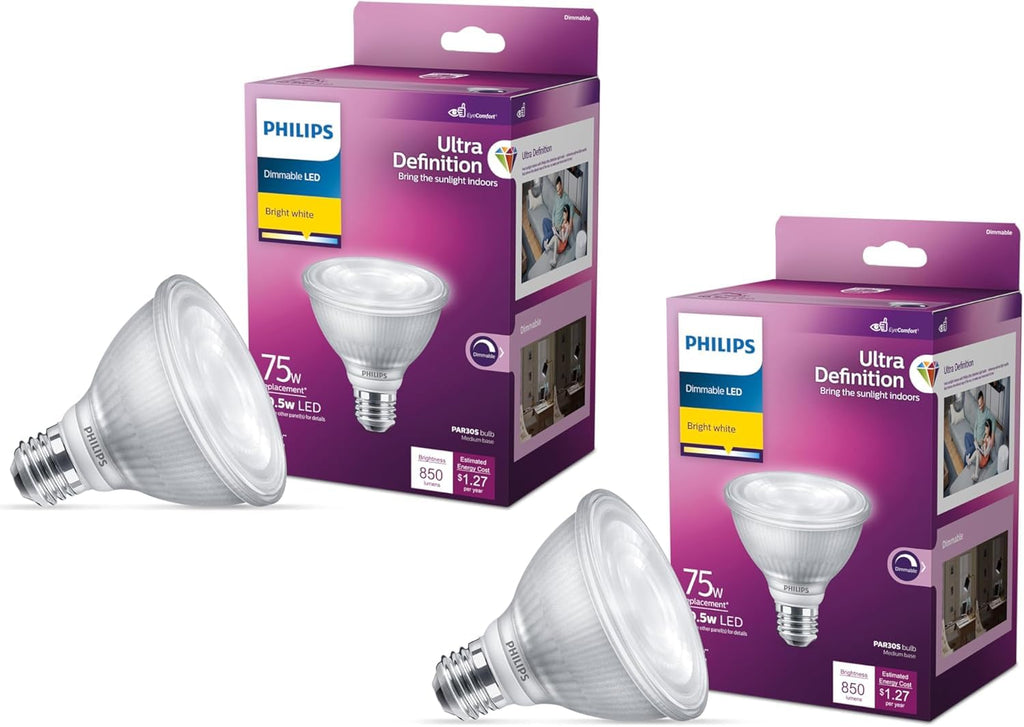 PHILIPS LED 50W PAR16 9-Pack Ultra Definition Bright White (3000K) 400 Lumen (5W = 50W) Dimmable Flicker-Free Light Bulbs