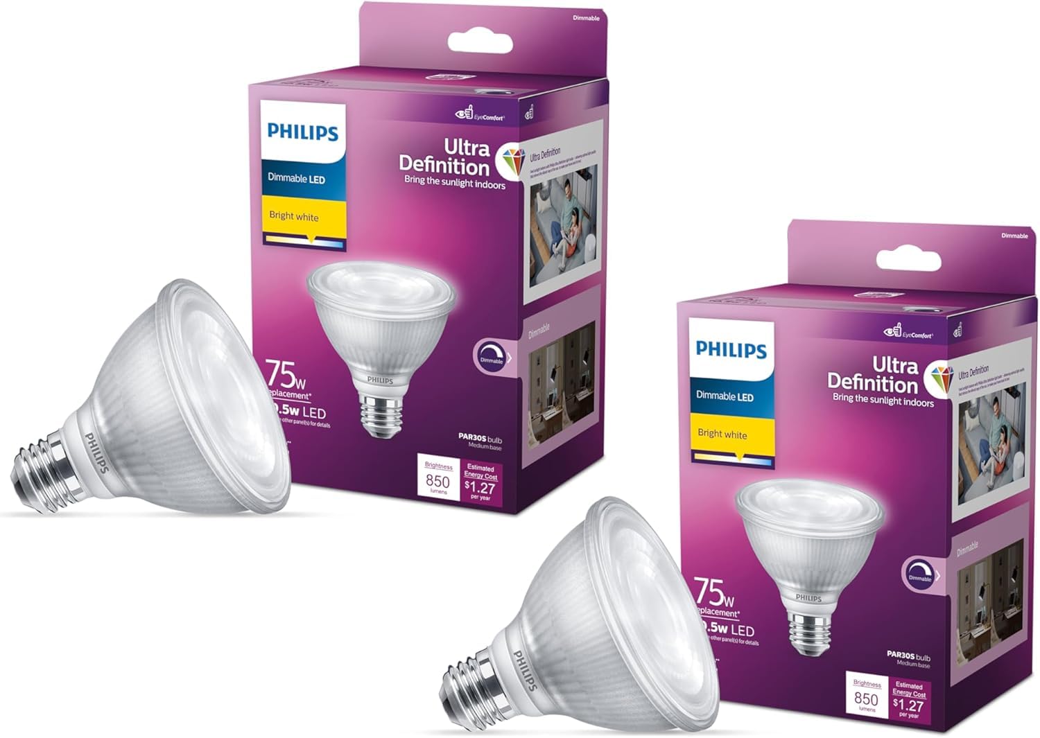 PHILIPS LED 50W PAR16 9-Pack Ultra Definition Bright White (3000K) 400 Lumen (5W = 50W) Dimmable Flicker-Free Light Bulbs