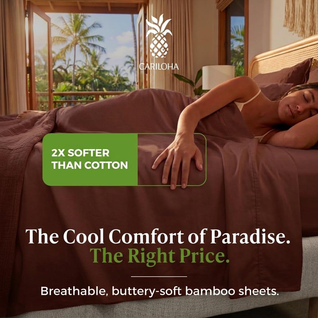 Cariloha Aloha Soft 100% Organic Bamboo Viscose Sheets – 4-Piece Queen Sheet Set – 16 in Deep Pockets – Buttery Soft, Hypoallergenic, Cooling Sheets – Oeko-TEX Standard 100 – Cape Blue