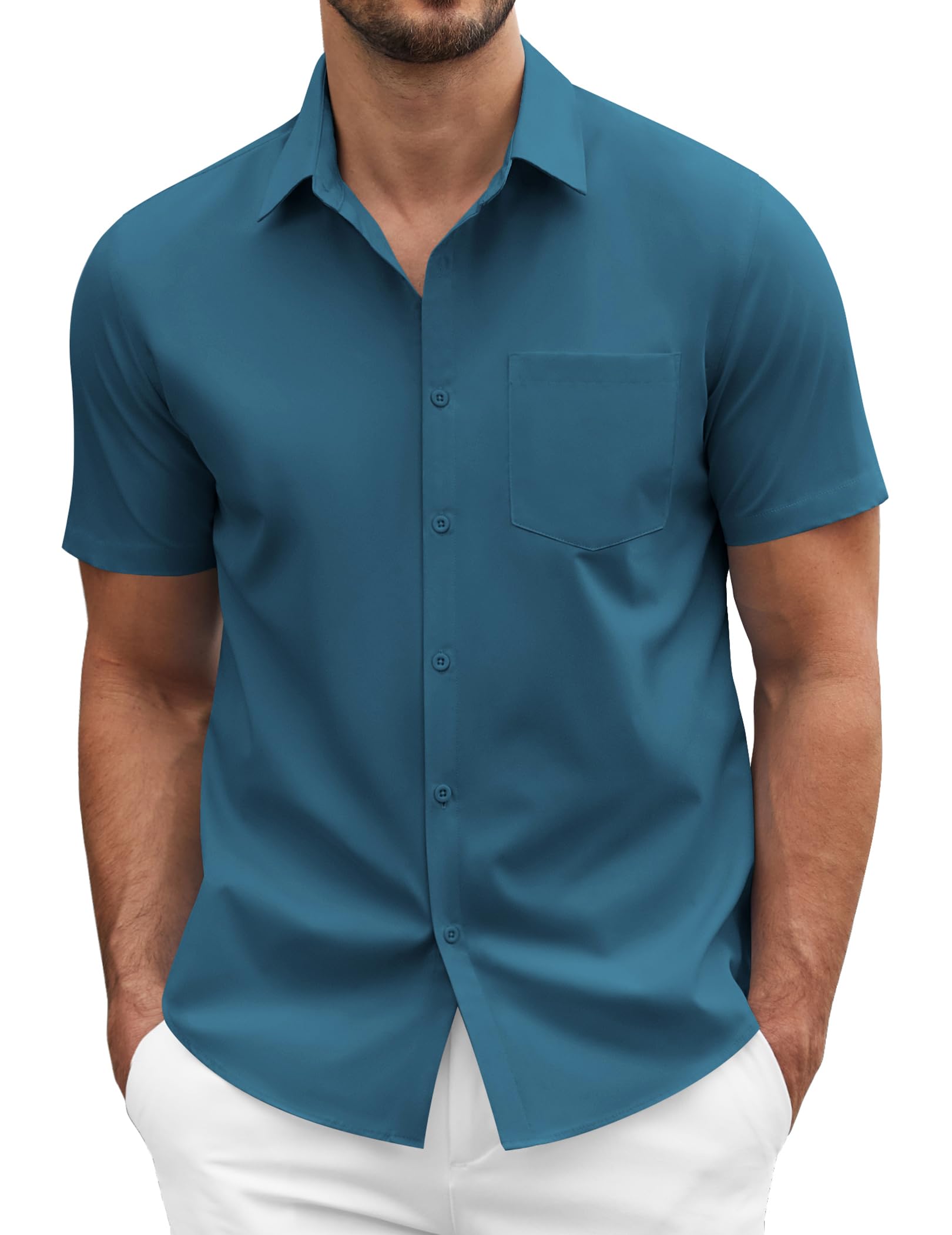 COOFANDY Men's Short Sleeve Casual Button Down Shirt Business Untucked Dress Shirts with Pocket