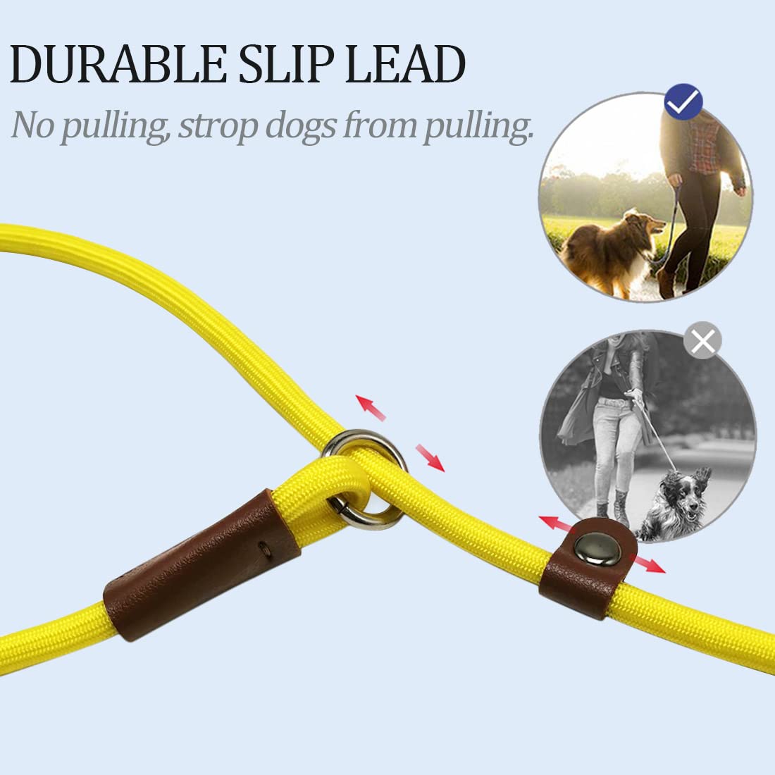 MayPaw Slip Lead Control Leash for Dogs No Pull, 13+ Colors Classic Dog Lead 7 FT Pet Slip Leash, 1/4” Rope Leashes for Small Medium Animals (7ft*1/4", Black)
