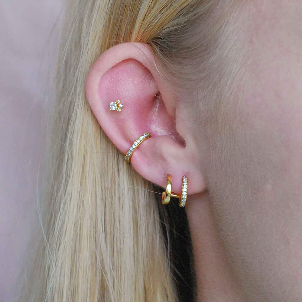 Obidos 14K Gold Plated Illusion Stud Earrings for Women | Triple Huggie Hoop Earrings for One Hole| Trendy Simple Hypoallergenic Fashion Accessories Gold Jewelry Gifts for Womens