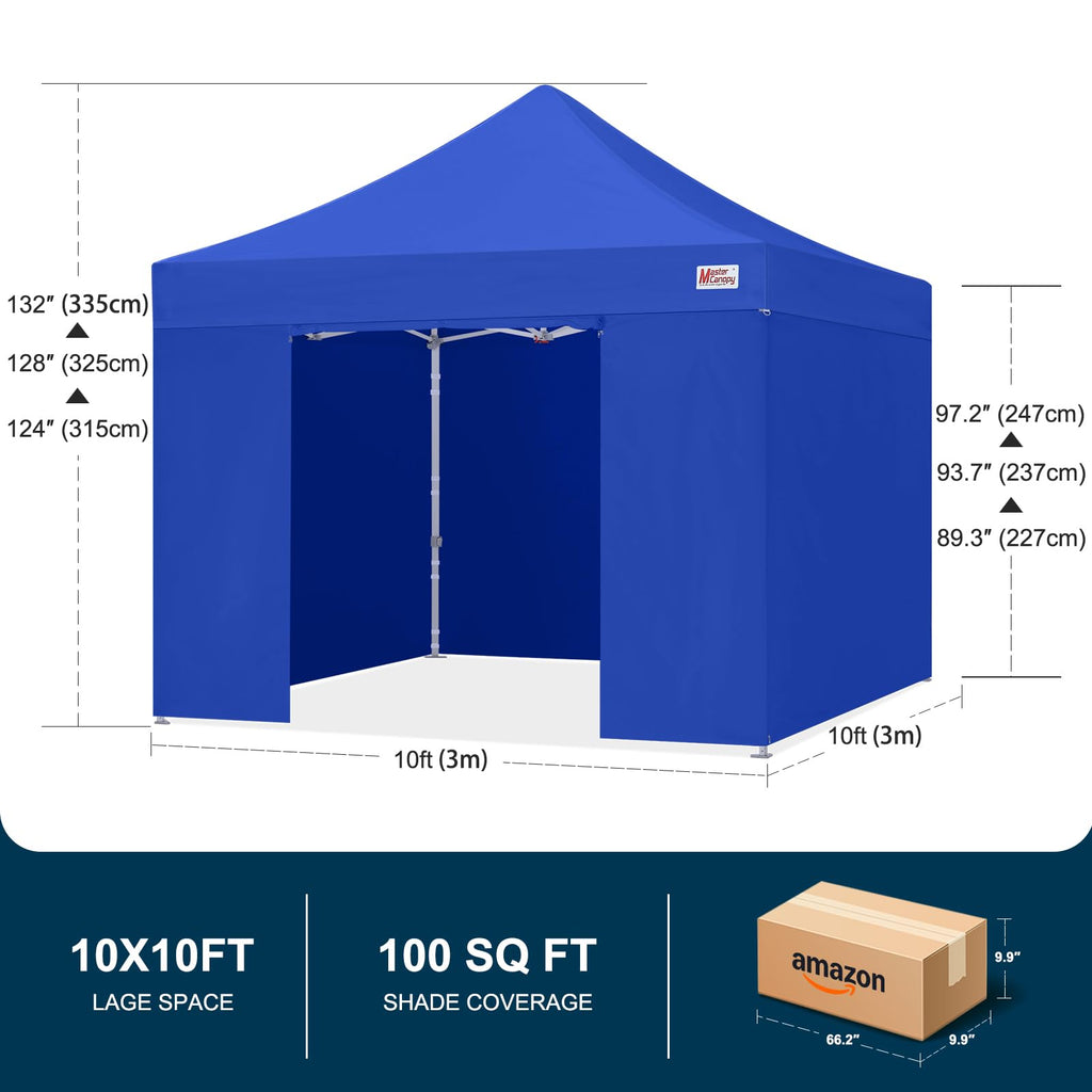 MASTERCANOPY 10x10 Premium Heavy Duty Pop Up Commercial Instant Canopy with Sidewalls(10x10 Blue)