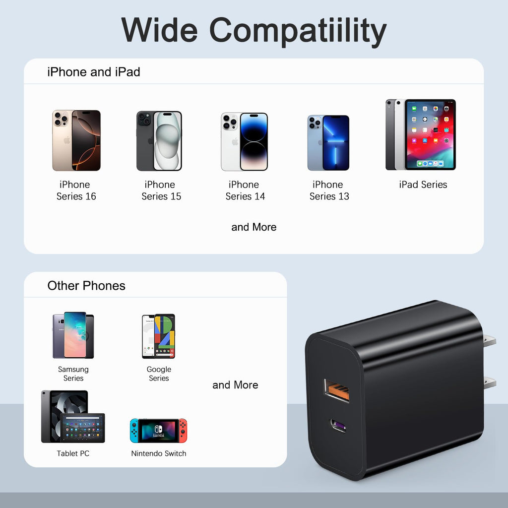 USB C Charger Block Charging Block Type C Charger 20W Wall Chargers 4 Pack for iPhone 16/16 Plus/16 Pro/16 Pro Max/iPhone 15/15 Pro/15 Pro Max/14/13/12 Pro/Samsung//Android(Black)