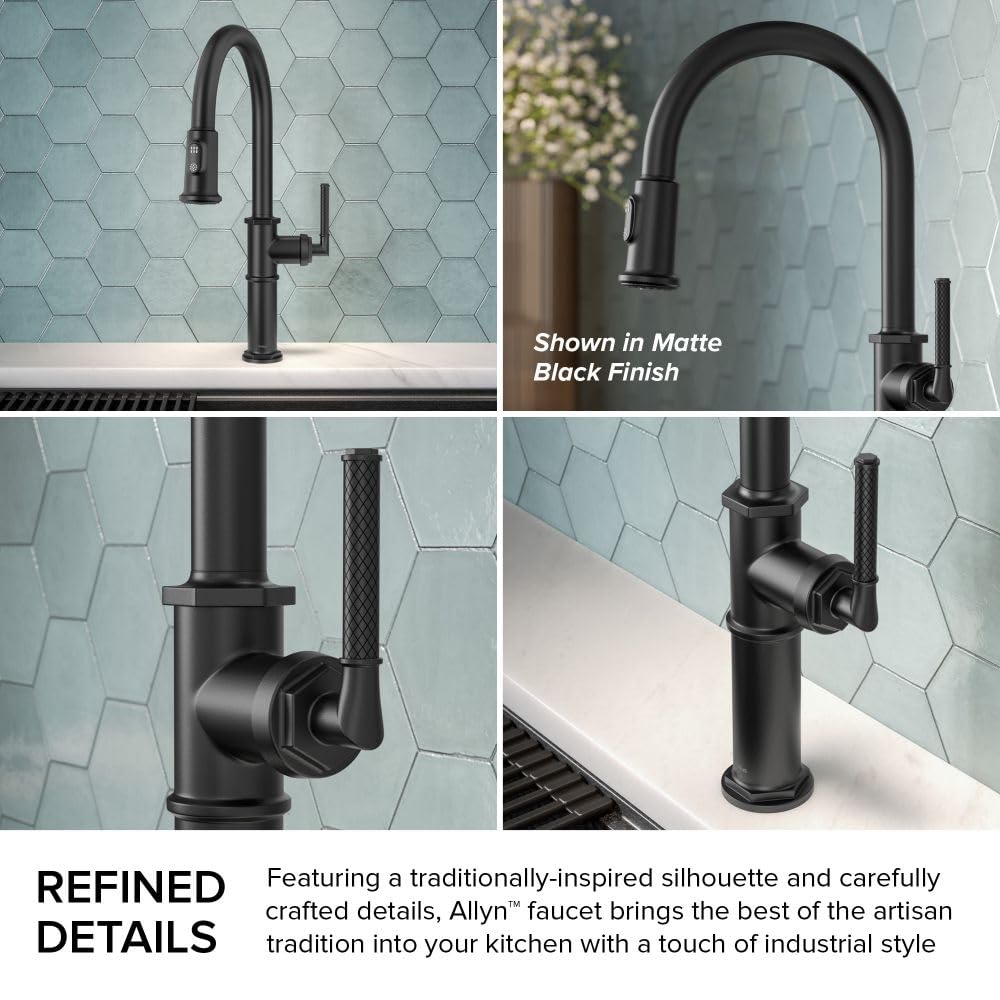 KRAUS Allyn Transitional Bridge Kitchen Faucet with Pull-Down Sprayhead in Brushed Gold, KPF-3121BG