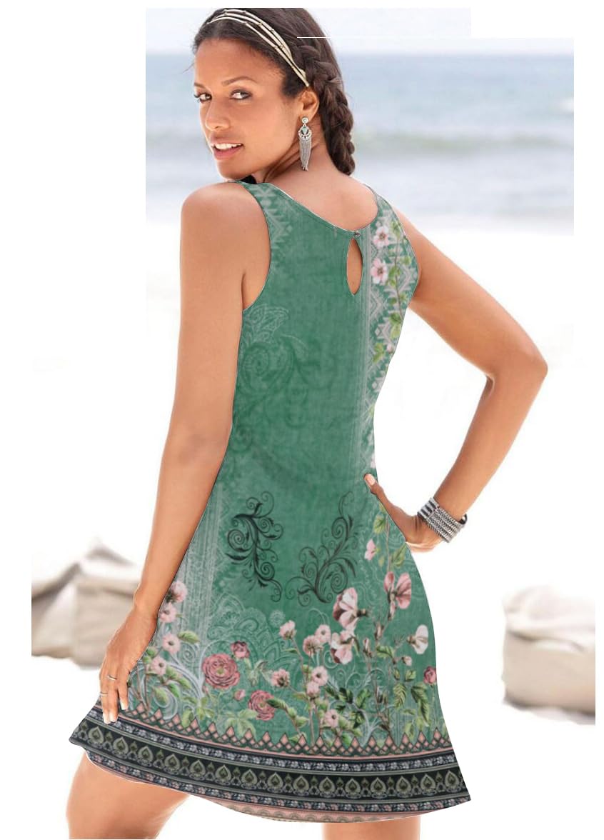 ETCYY NEW Summer Dresses for Women Trendy Boho Floral Print Sundresses Sleeveless Beach Cover Up Dress with Pockets