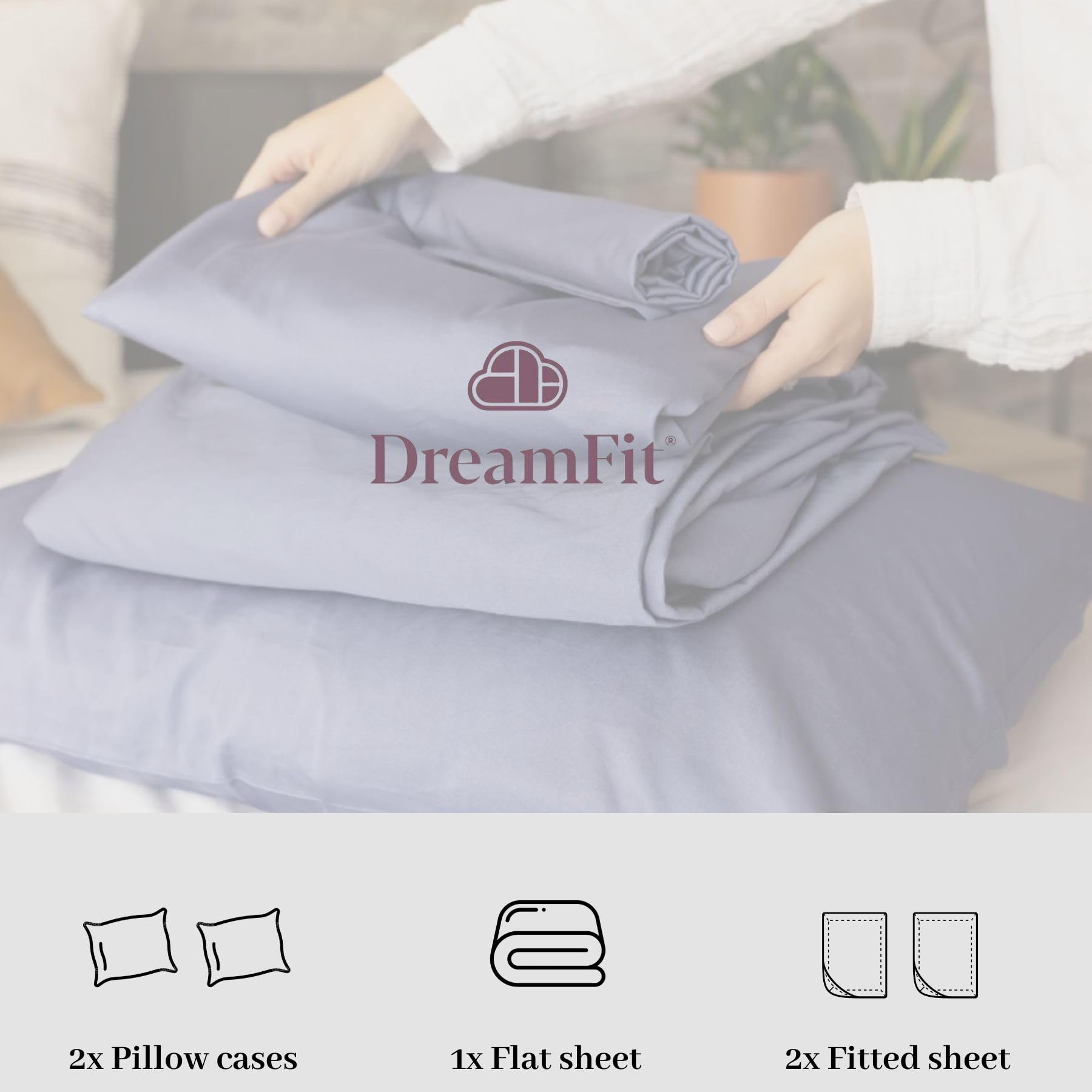 DreamFit DreamChill Cooling Bamboo Viscose Sheets For Hot Sleepers With Elastic Corner Straps 20 inch Extra Deep Pocket Breathable Silky Soft 100% Crafted in USA Twin Sheet Set Blue