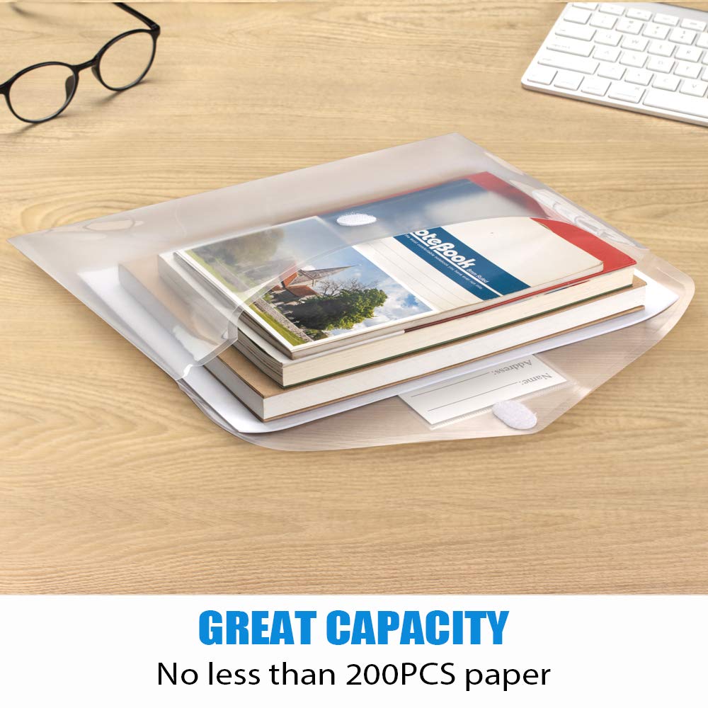 Sooez 5 Pack Plastic Envelopes Poly Envelopes, Clear Document File Folders US Letter A4 Size File Envelopes with Label Pocket for School Home Work Office Organization, Clear