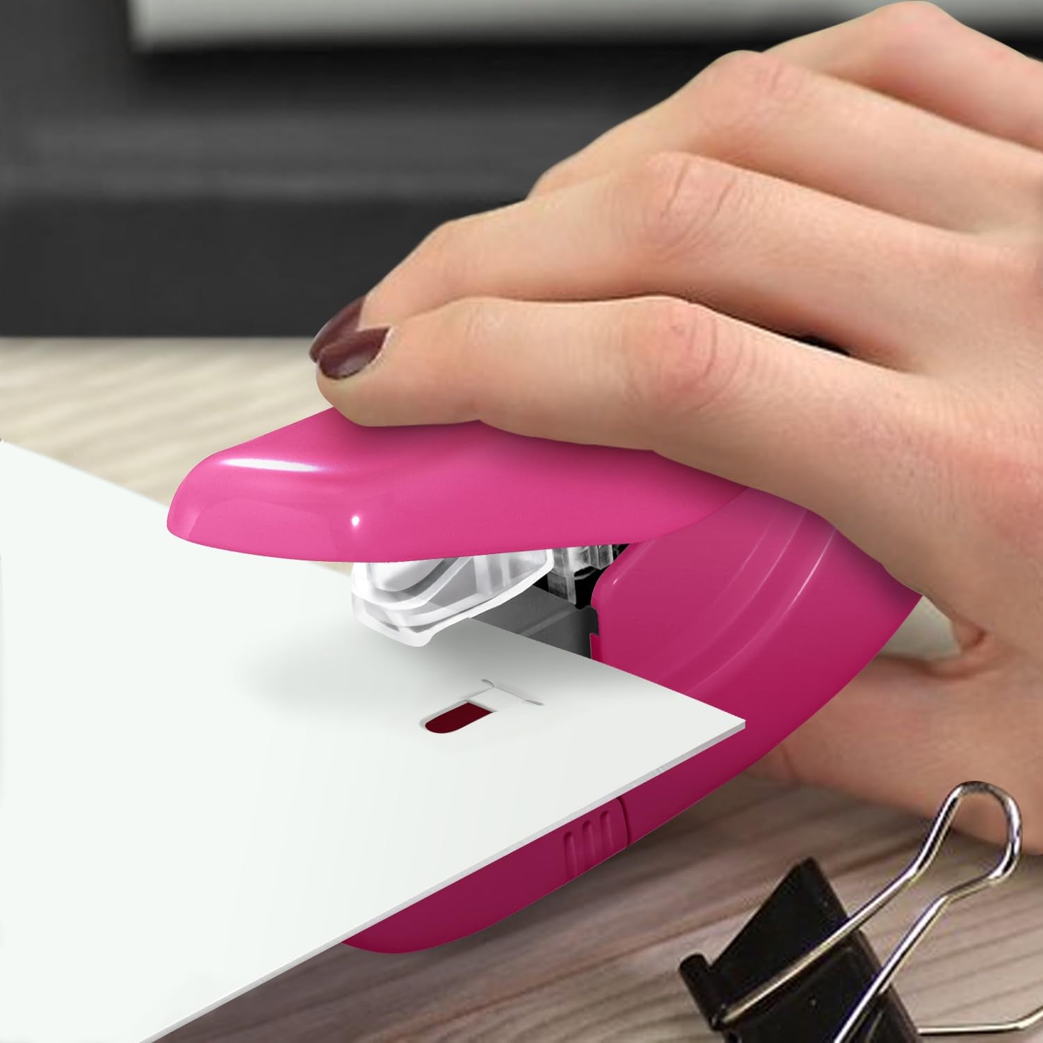 Plus Paper Clinch Compact Staple-Free Stapler, Blue Turquoise