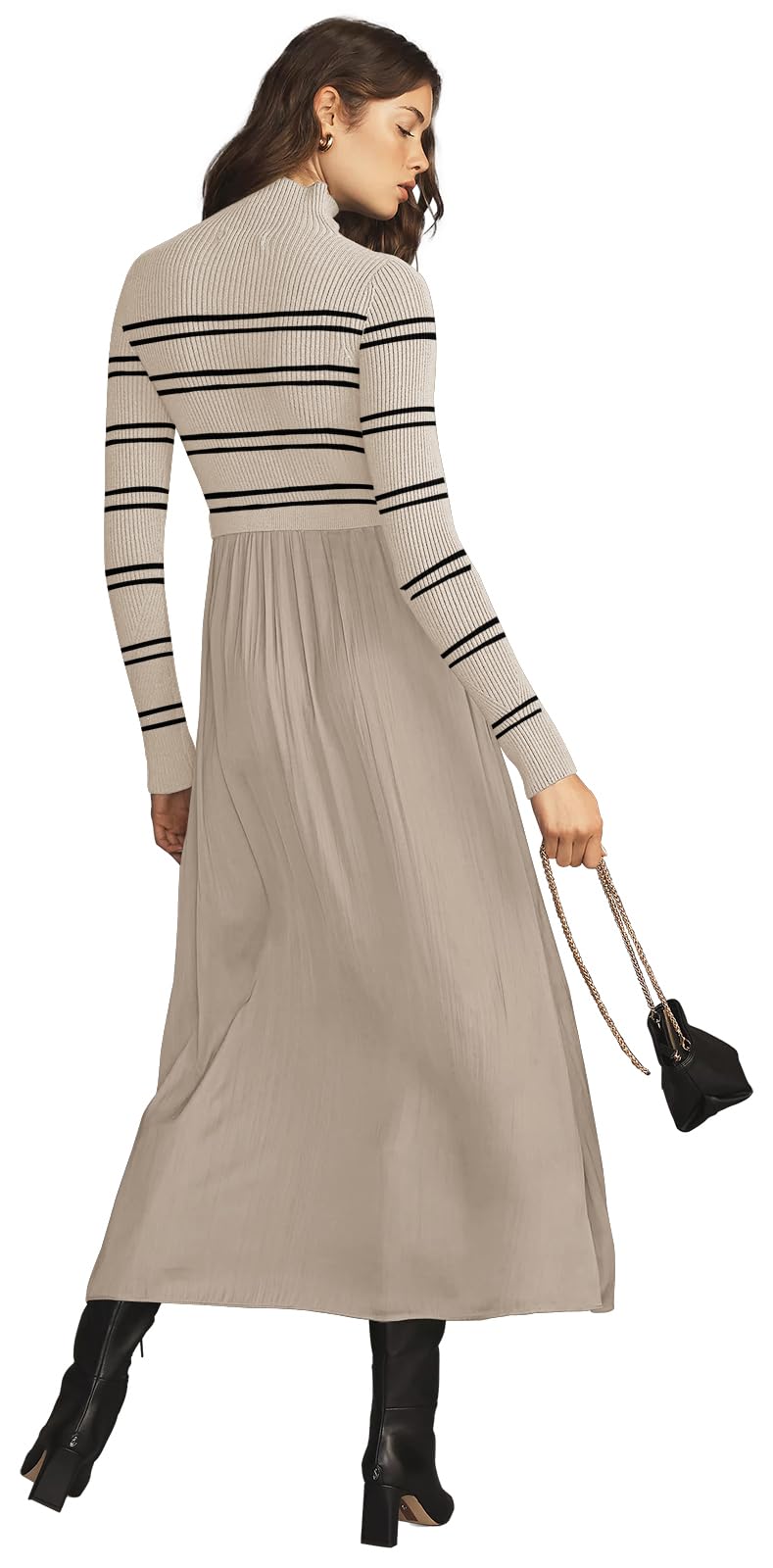 Womens Fall Mock Turtleneck Long Sleeve Ribbed Knit Pullover Tops Fashion Long Maxi Dress
