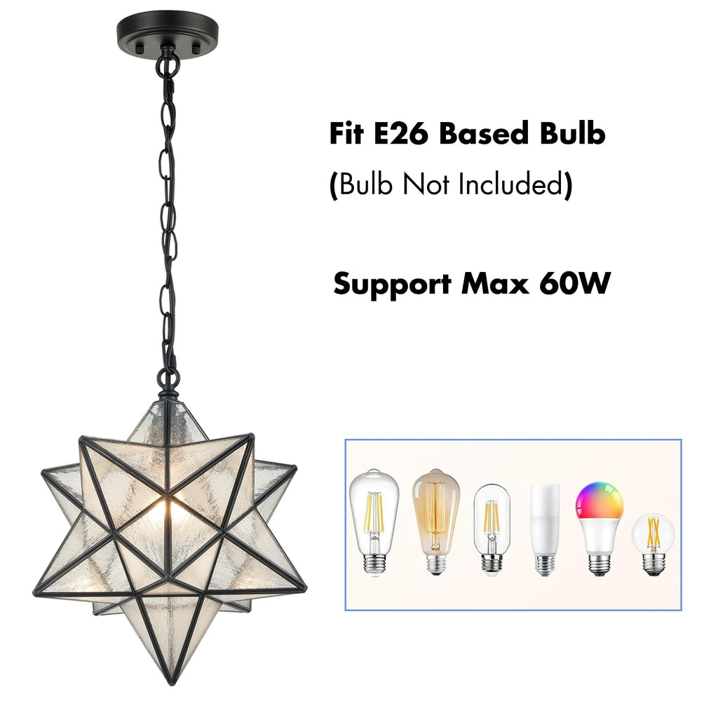 14'' Moravian Star Pendant Light Seeded Glass Star Lights with Adjustable Hanging Chain Light for Kitchen Bedroom Dining-Dimmable