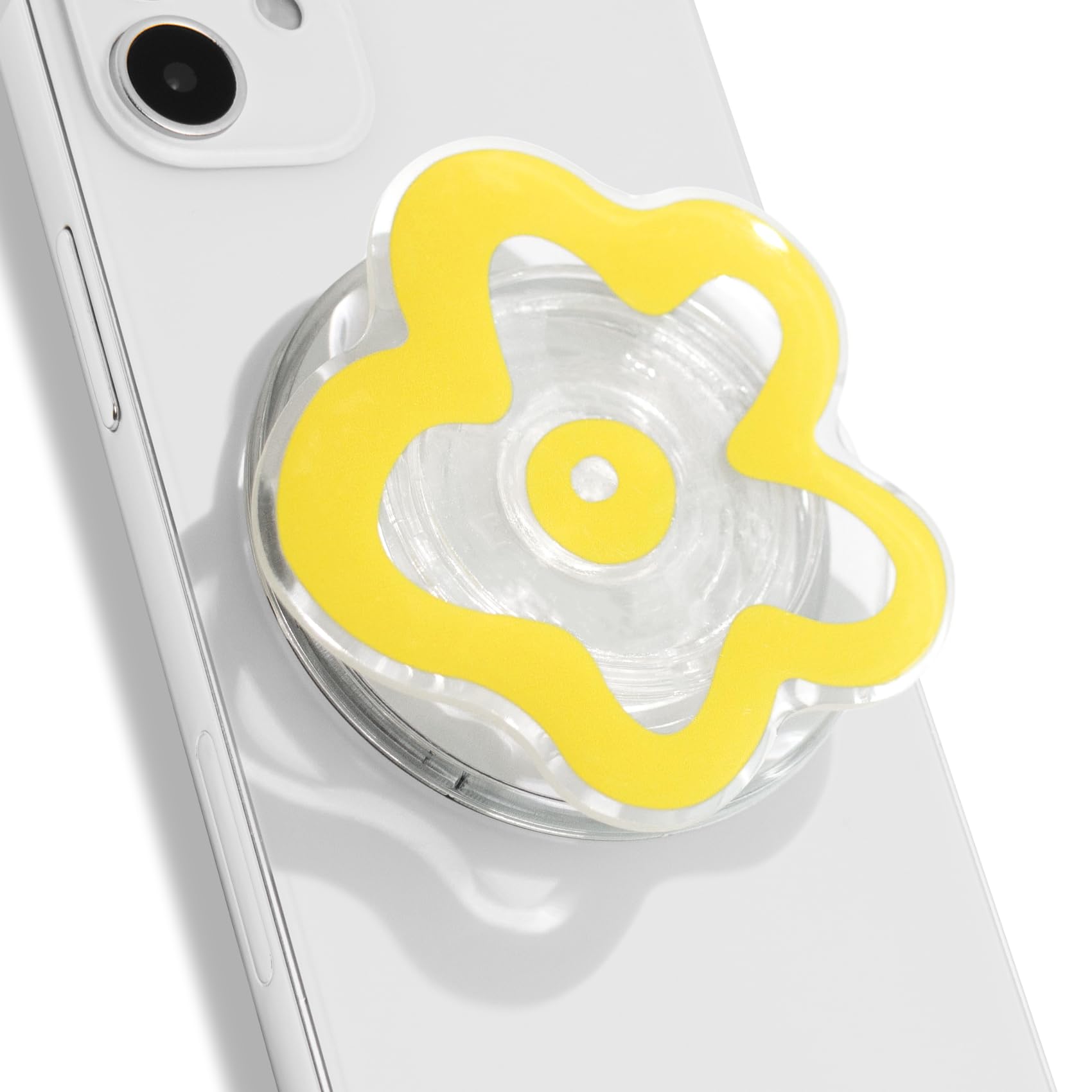 OnTheGrip Cute Transparent Daisy Flower Shape Design Mobile Phone Grip Multi Functional Collapsible Stand Holder for Smartphone Tablet Cell Phone Accessory (Black)