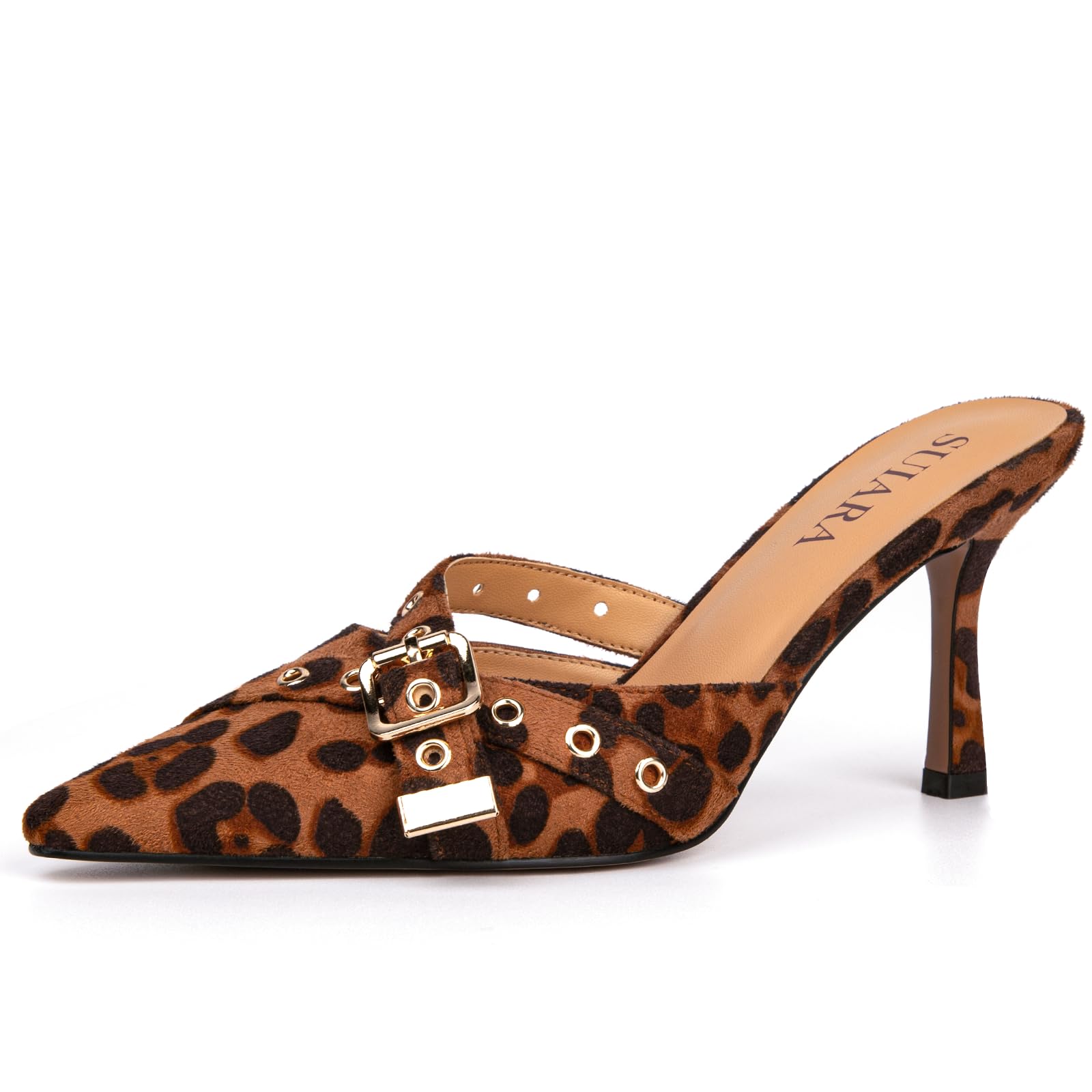 Kitten Heels for Women Closed Toe Heels Vintage Heeled Mules Sexy Pointy Studded Slip on Stiletto Dressy Pumps