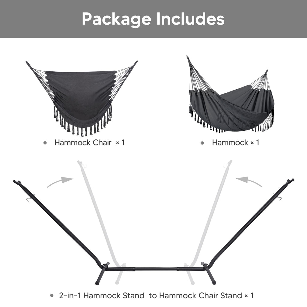 SUNCREAT 2-in-1 Convertible Free Standing Hammock with Stand Included, Camping Backyard Hammock with Stand, Patented, Blue & White Stripe